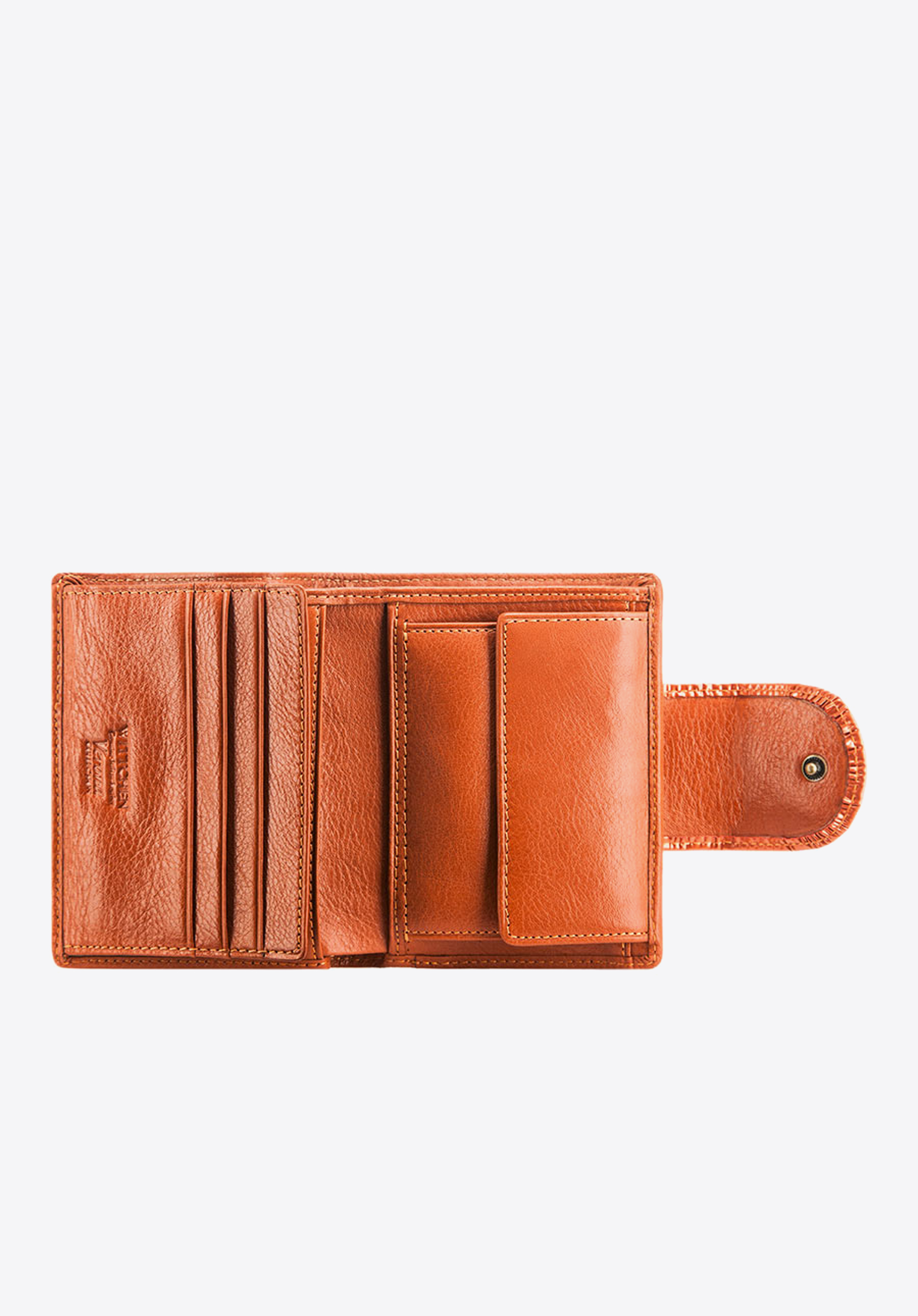 Damski portfel ze skóry lakierowany z ozdobną napą