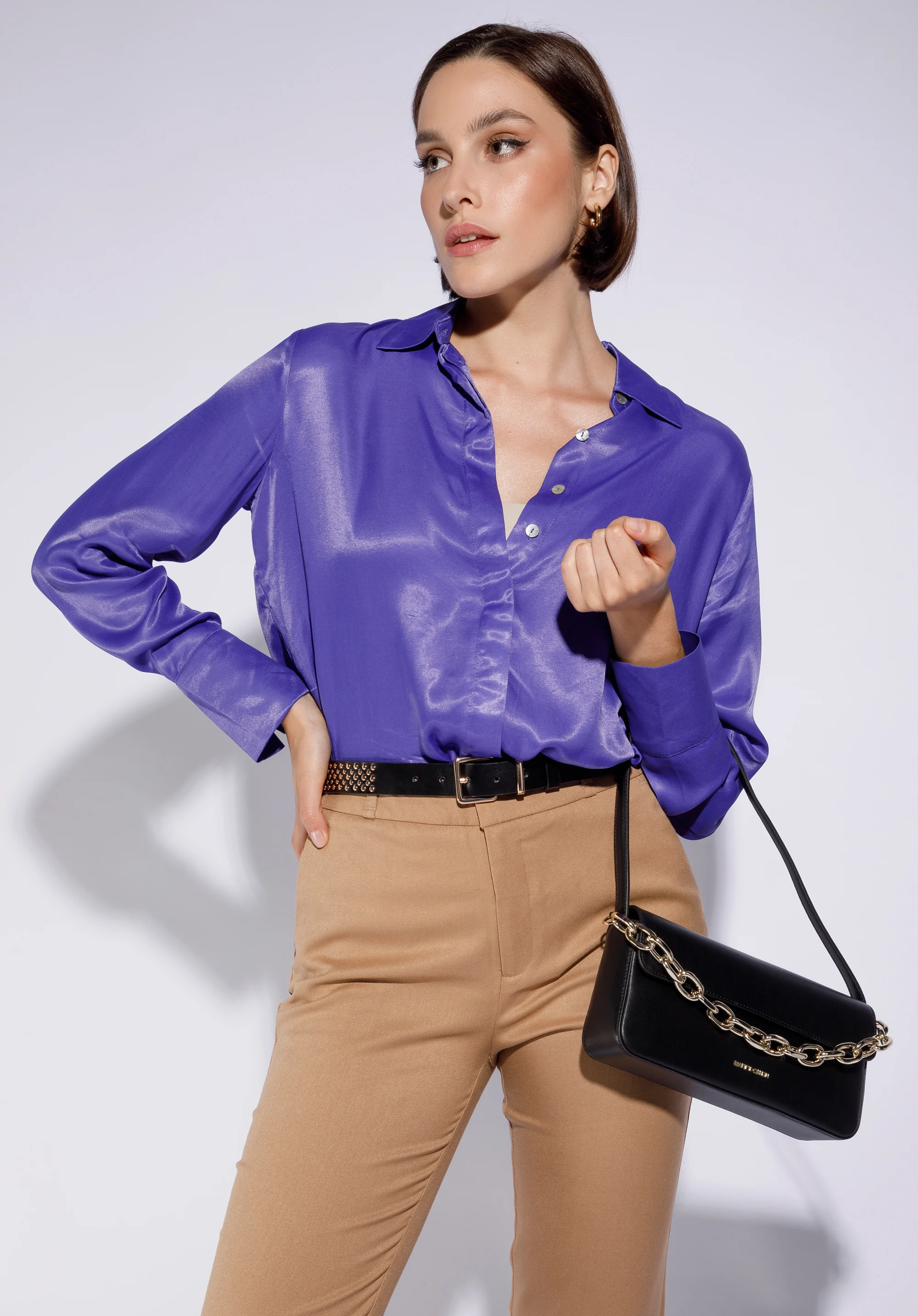 Torebka bagietka ze skóry z łańcuchem