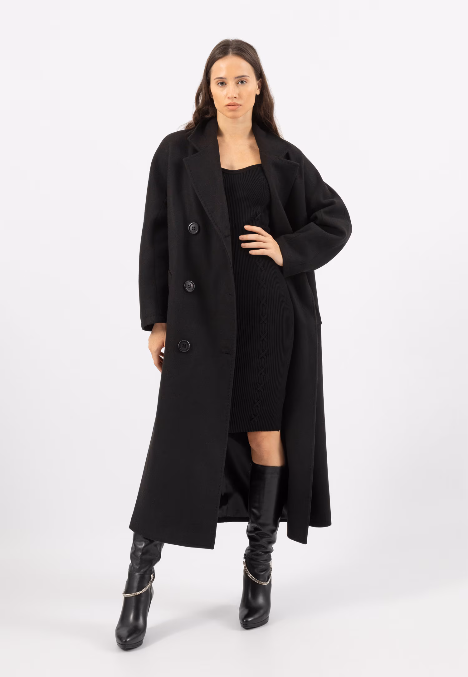 RELAKS płaszcz damski długi w kolorze beżowym