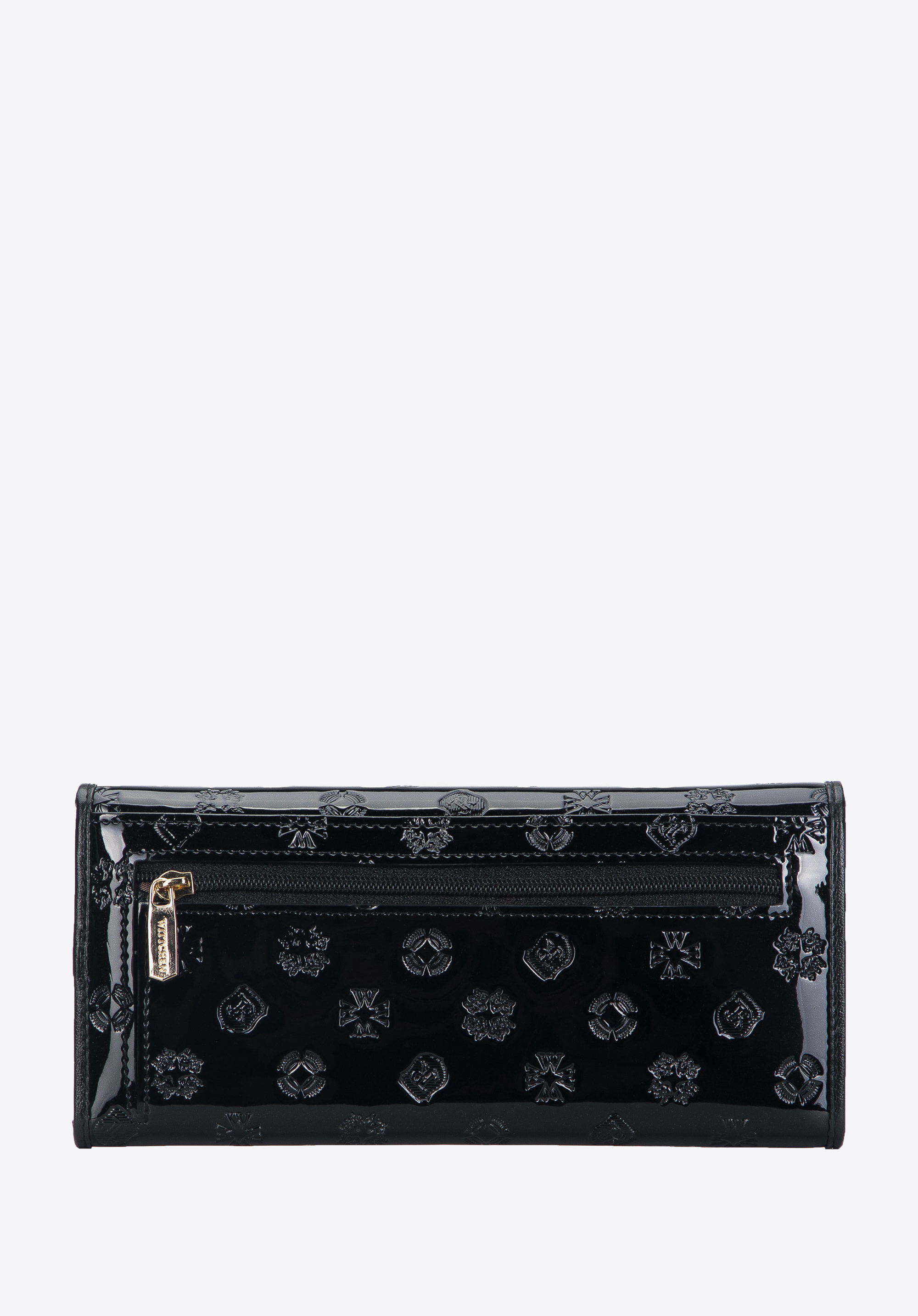 Damski portfel z lakierowanej skóry z monogramem
