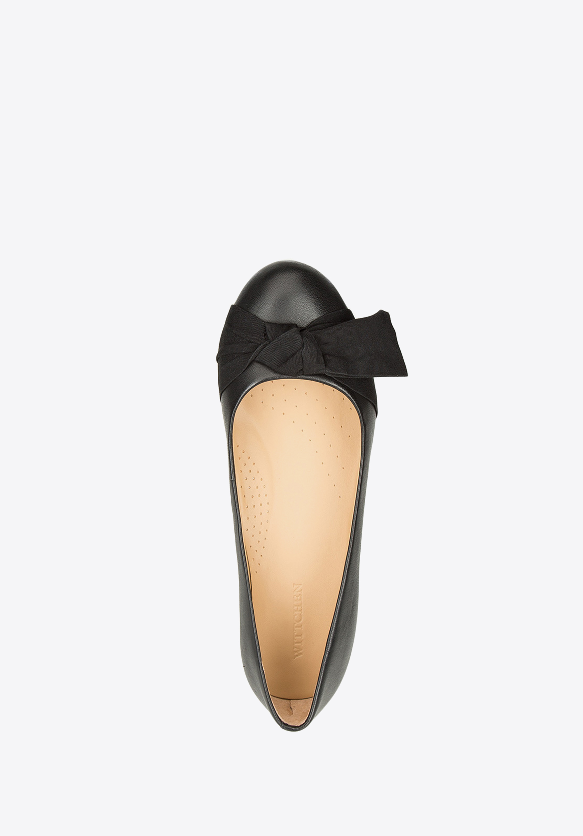 Baleriny skórzane z asymetryczną kokardą