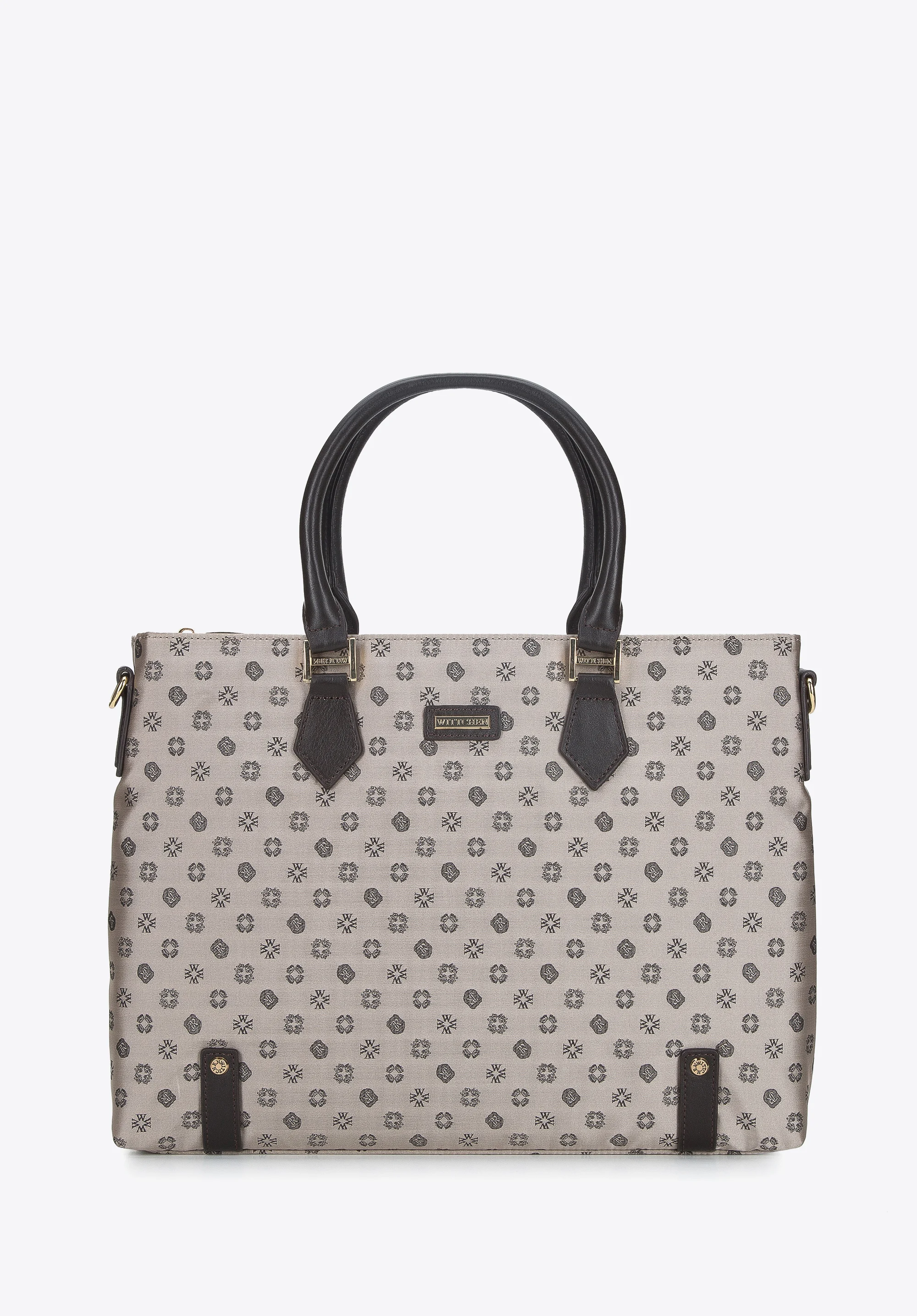 Damska torba na laptopa 12” z żakardu z opaskami ze skóry