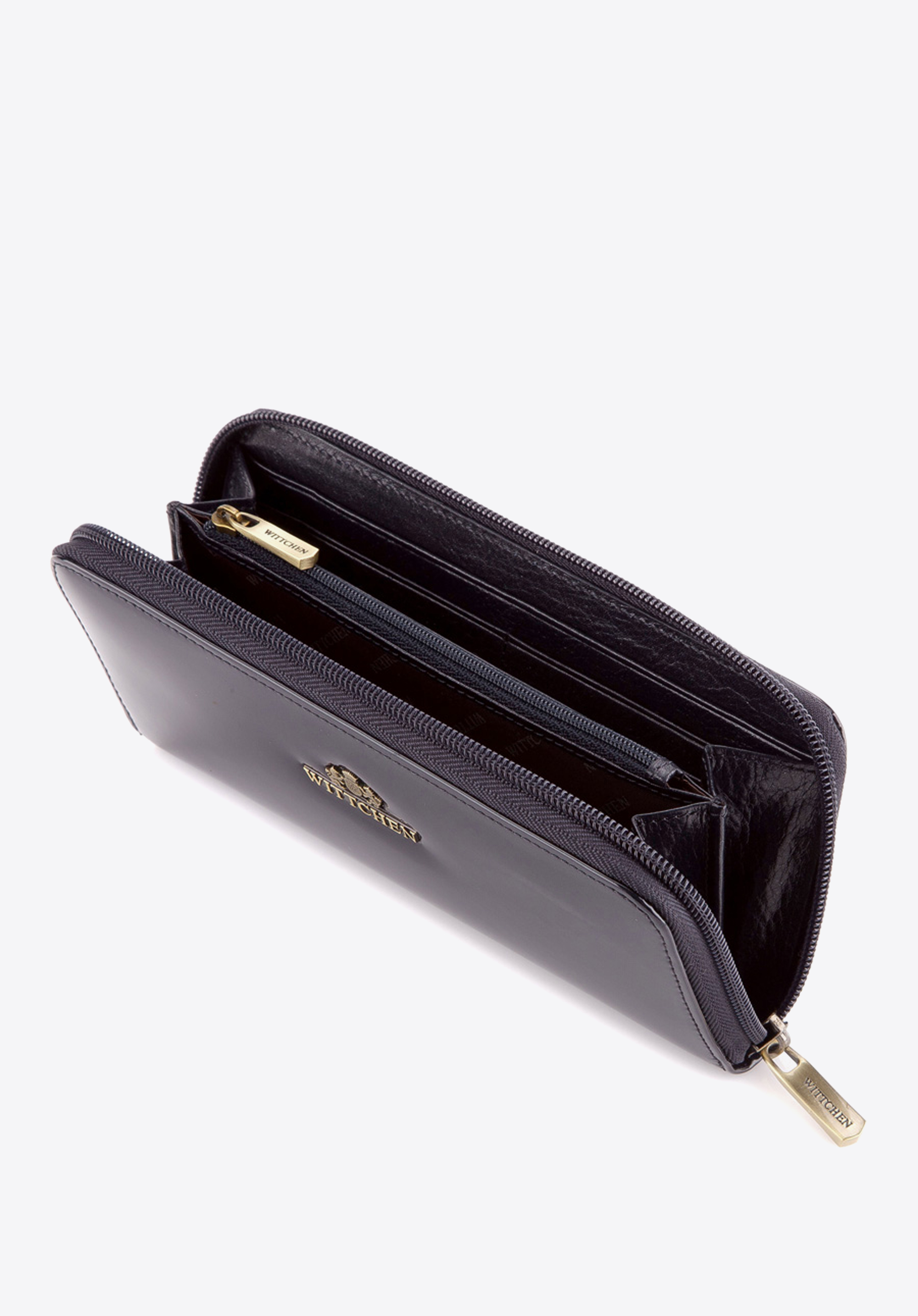 Damski portfel ze skóry lakierowany na suwak