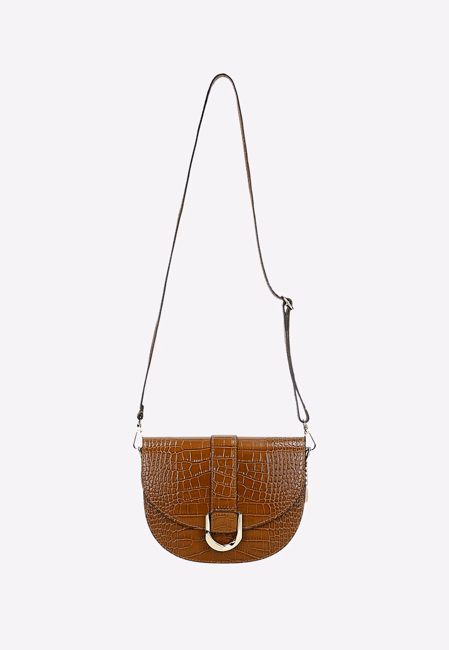 Ciemnobrązowa skórzana torebka saddle bag z tłoczeniem