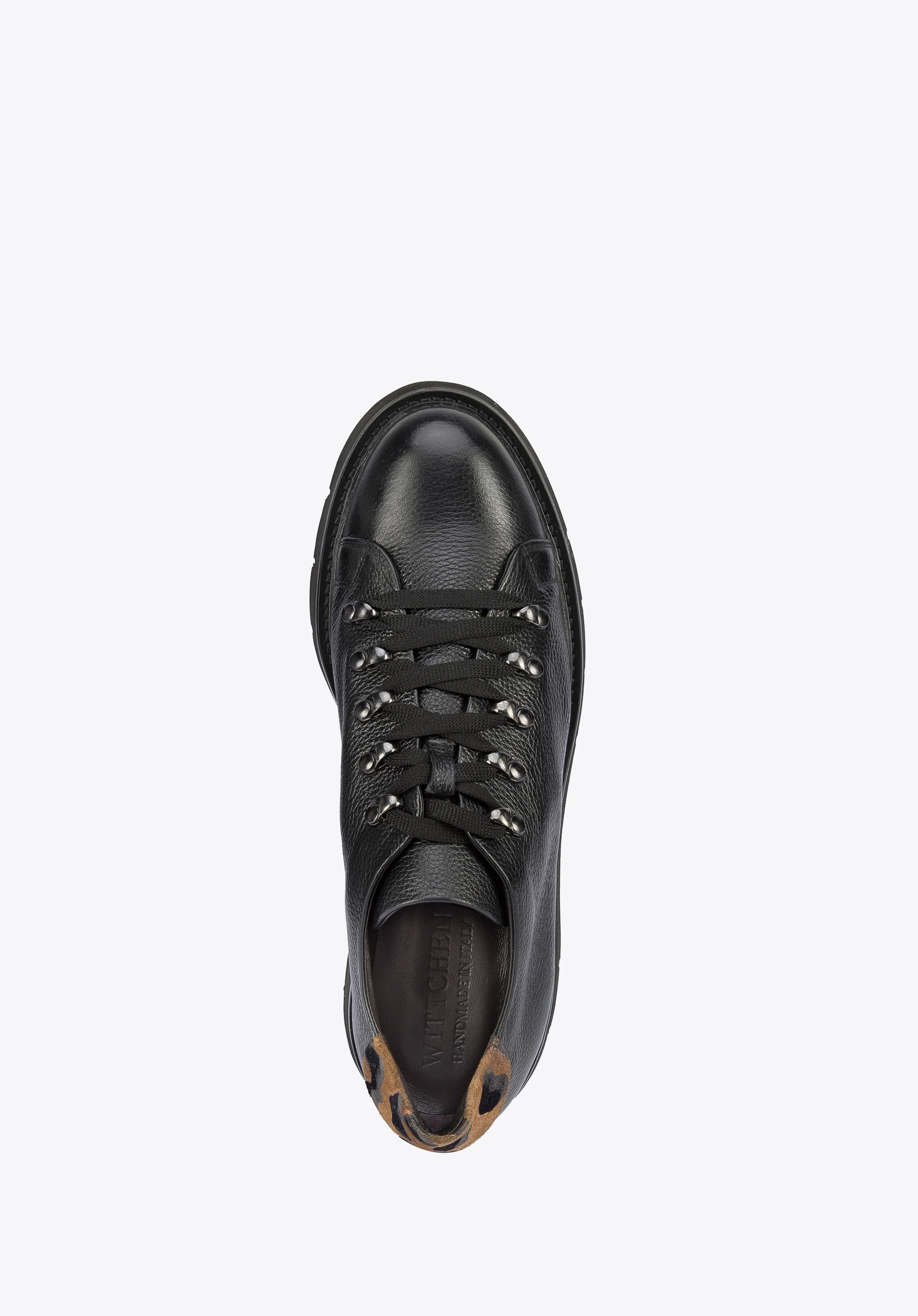 Damskie półbuty skórzane ze wstawką w panterkę