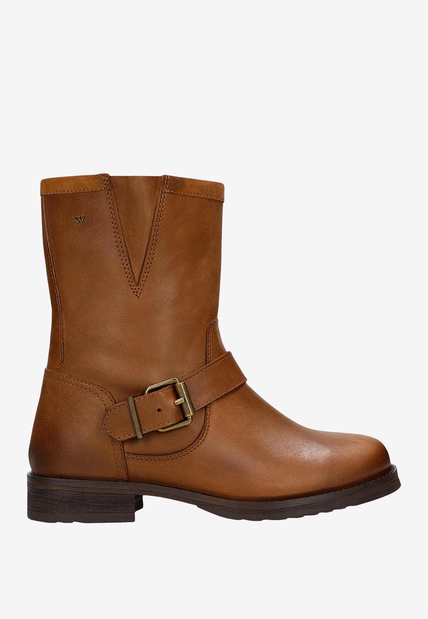 Jasnobrązowe botki zapinane na zamek z ozdobną klamerką