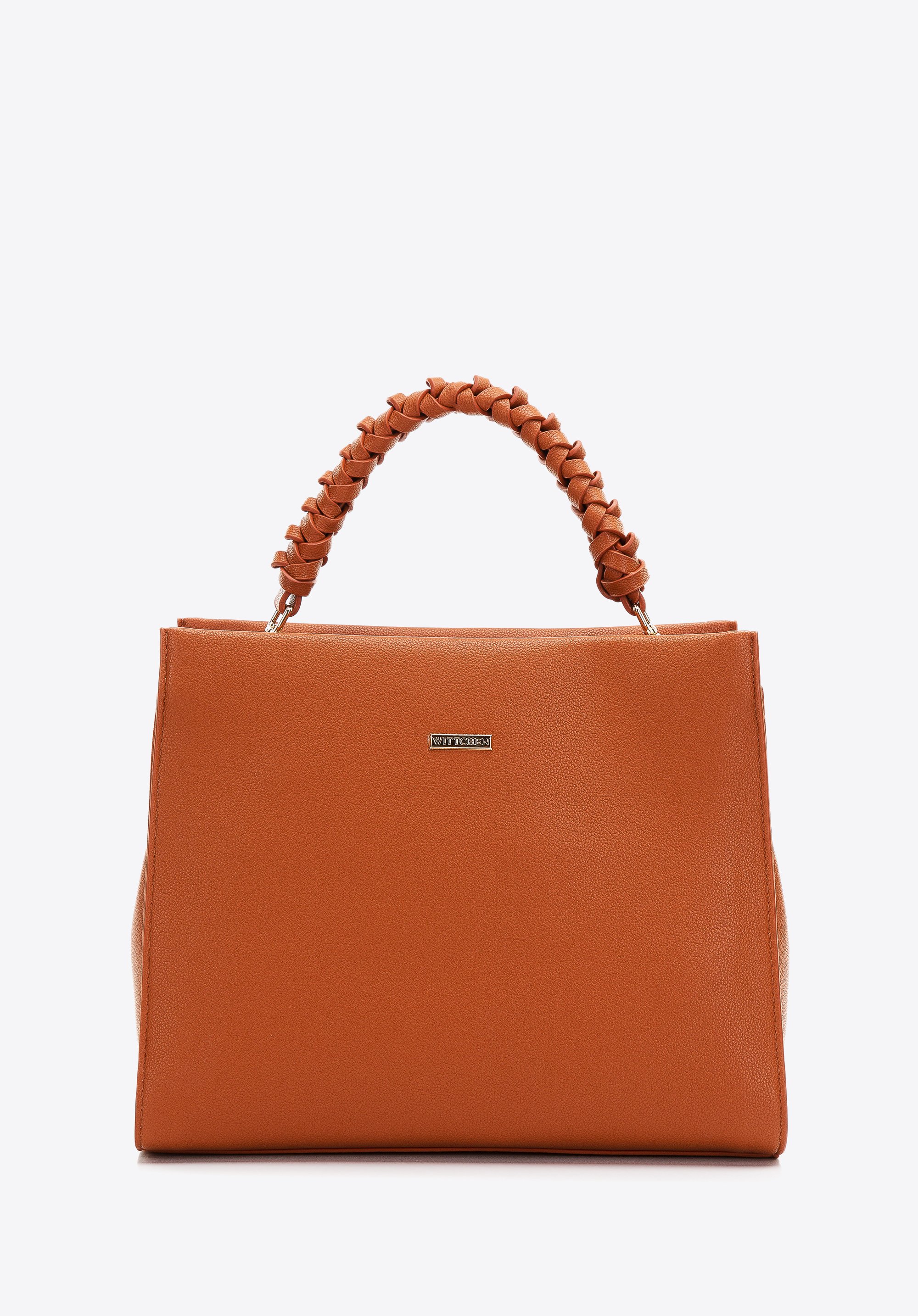 Torebka kuferek z ekoskóry z plecioną rączką mała