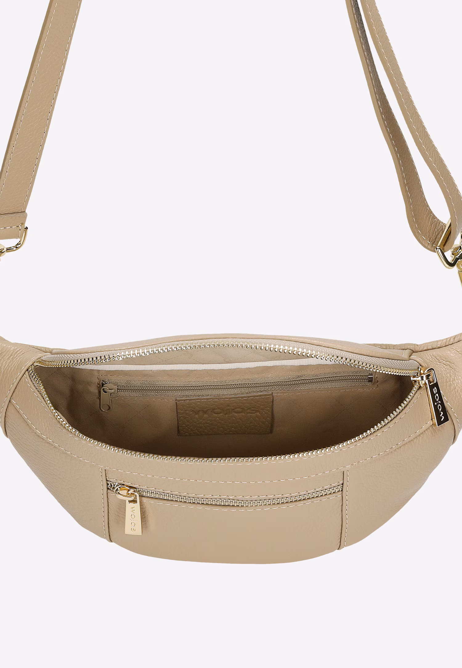 Czarna skórzana nerka damska ze złotymi zamkami