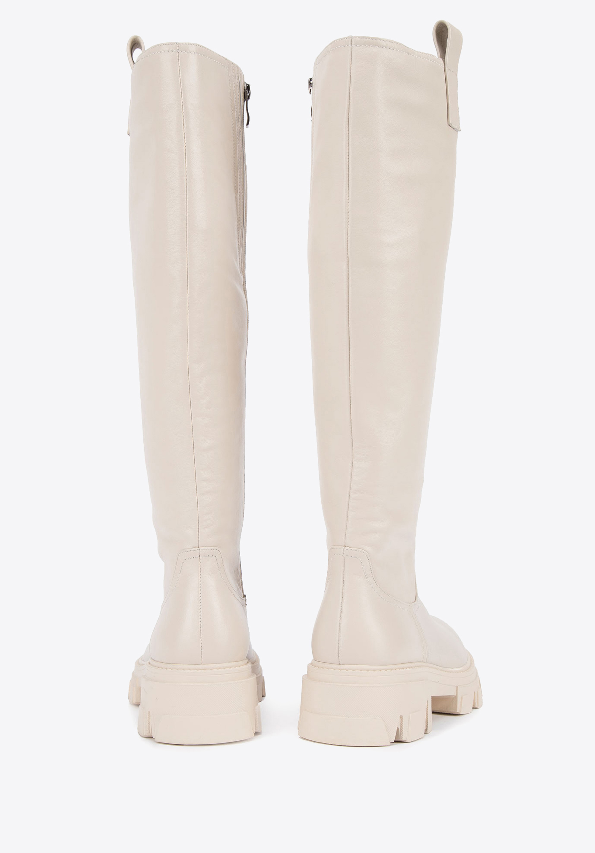 Damskie kozaki ze skóry na grubej podeszwie