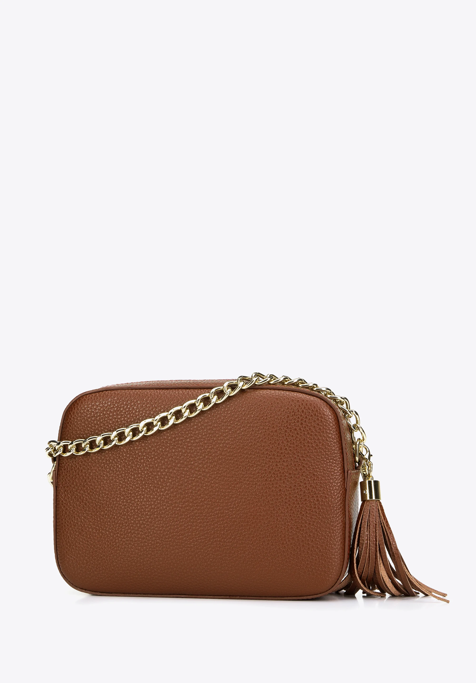 Damska listonoszka skórzana pudełkowa na łańcuszku