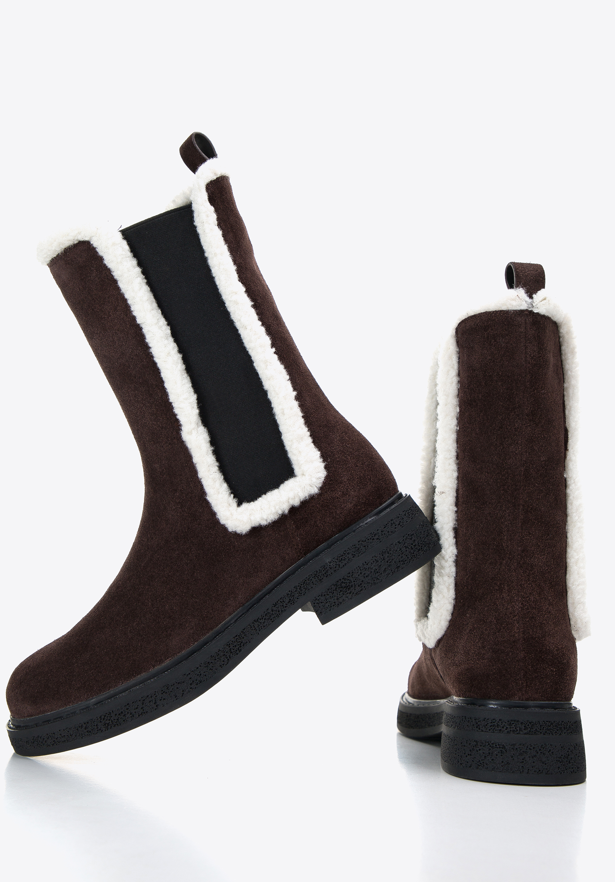 Damskie sztyblety zamszowe ze sztucznym kożuszkiem