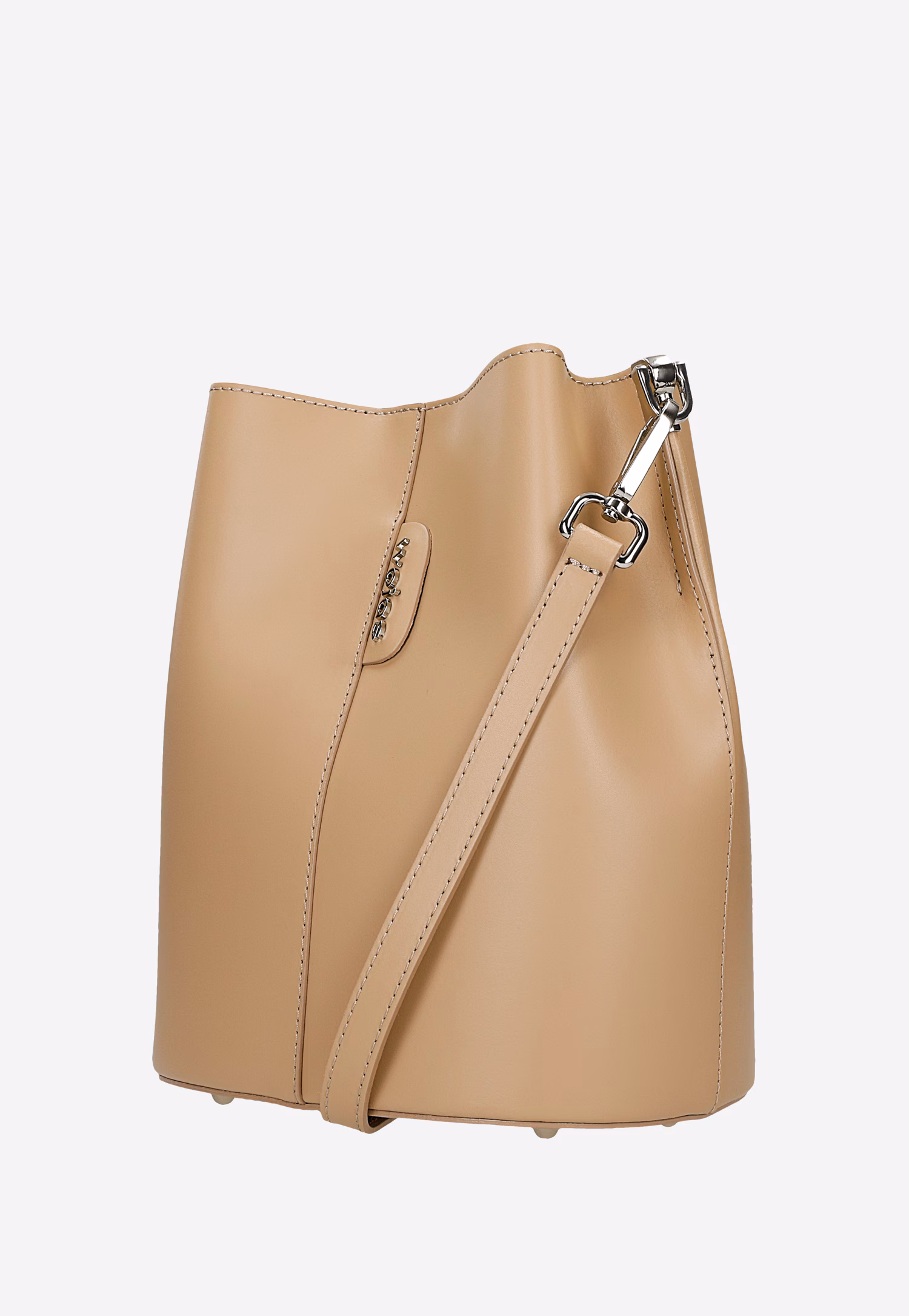 Beżowa skórzana torebka damska bucket bag