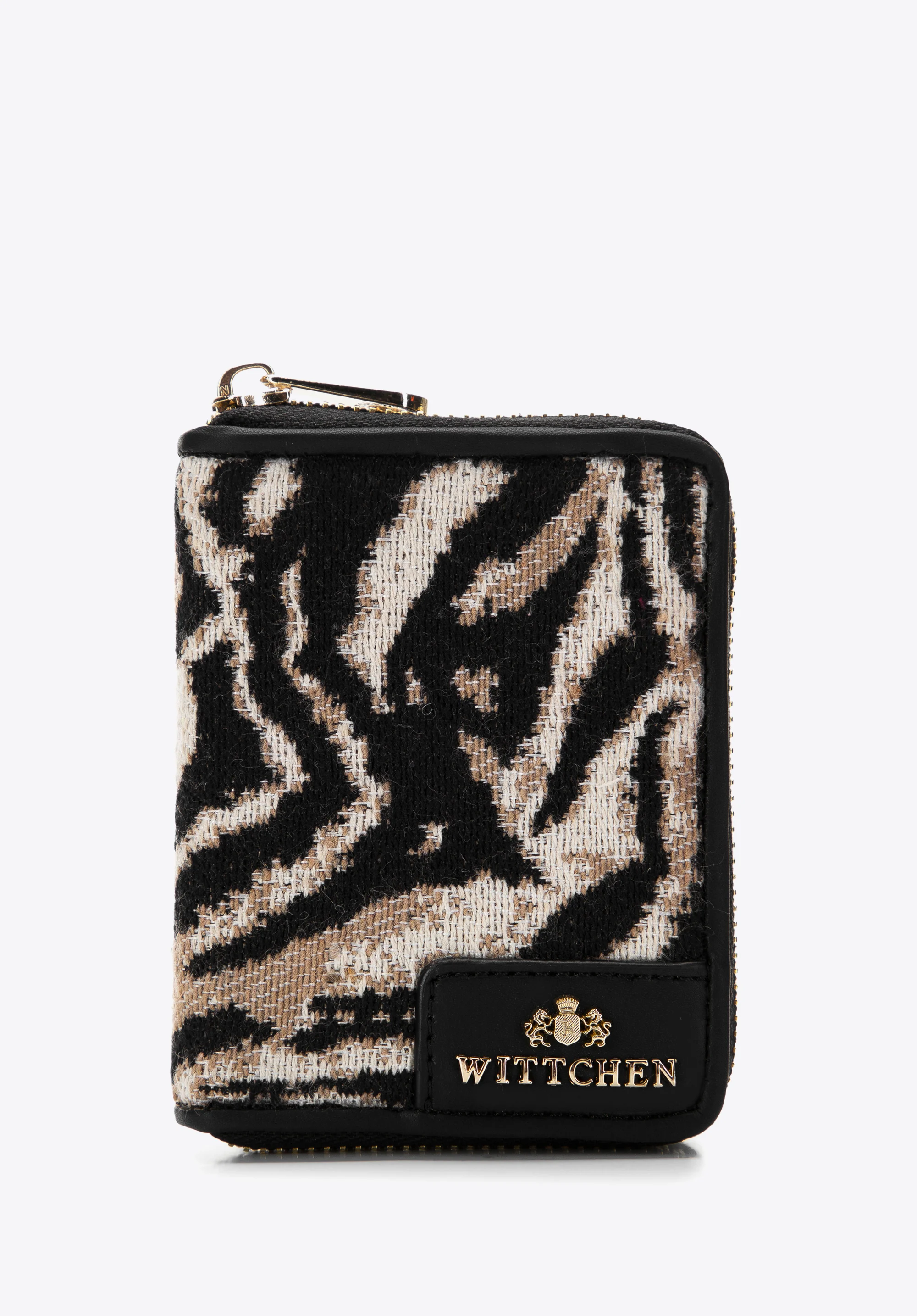 Damski portfel wzorzysty na suwak mini