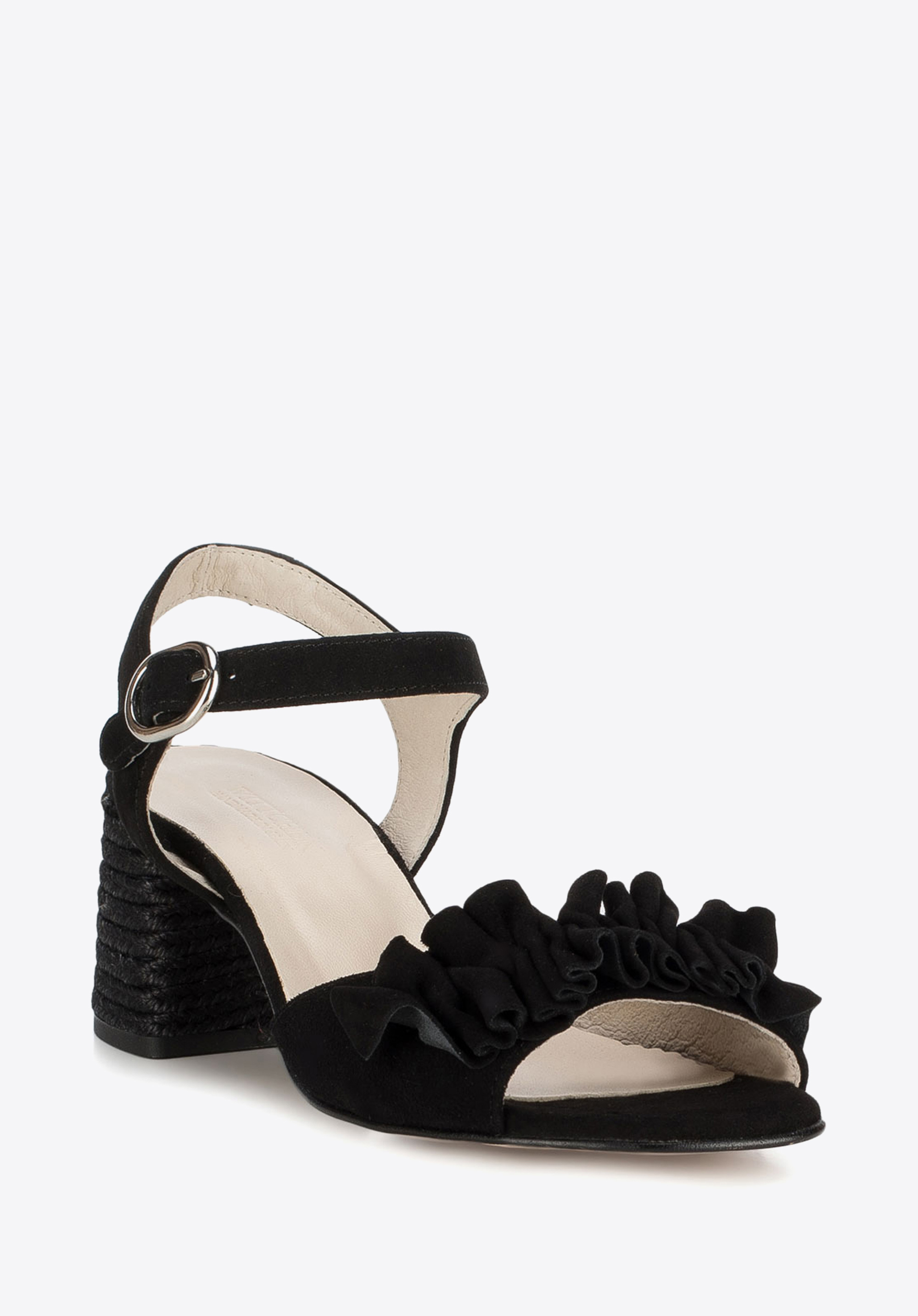 Damskie sandały zamszowe z marszczeniem