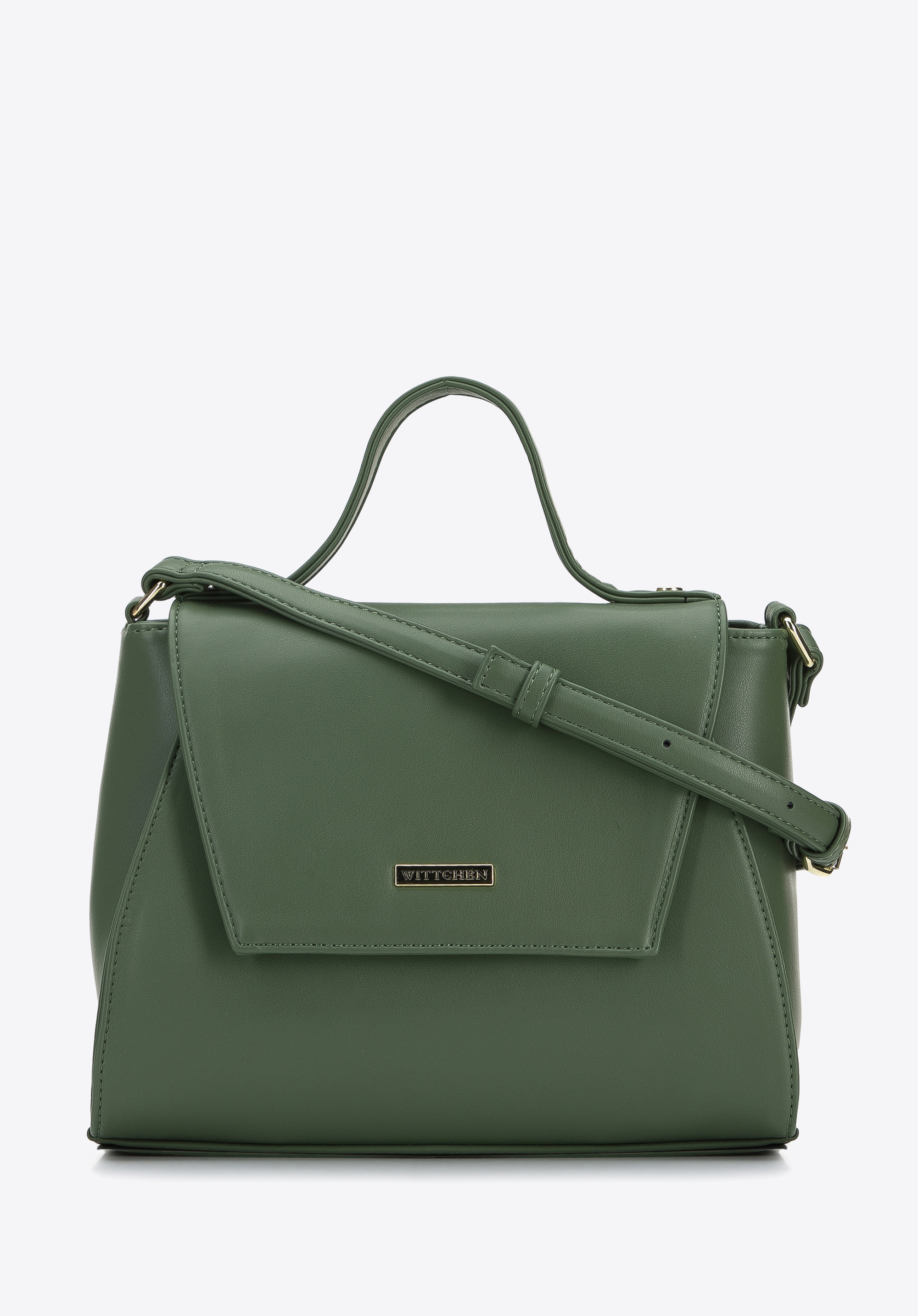 Damska listonoszka z ekoskóry z geometryczną klapą