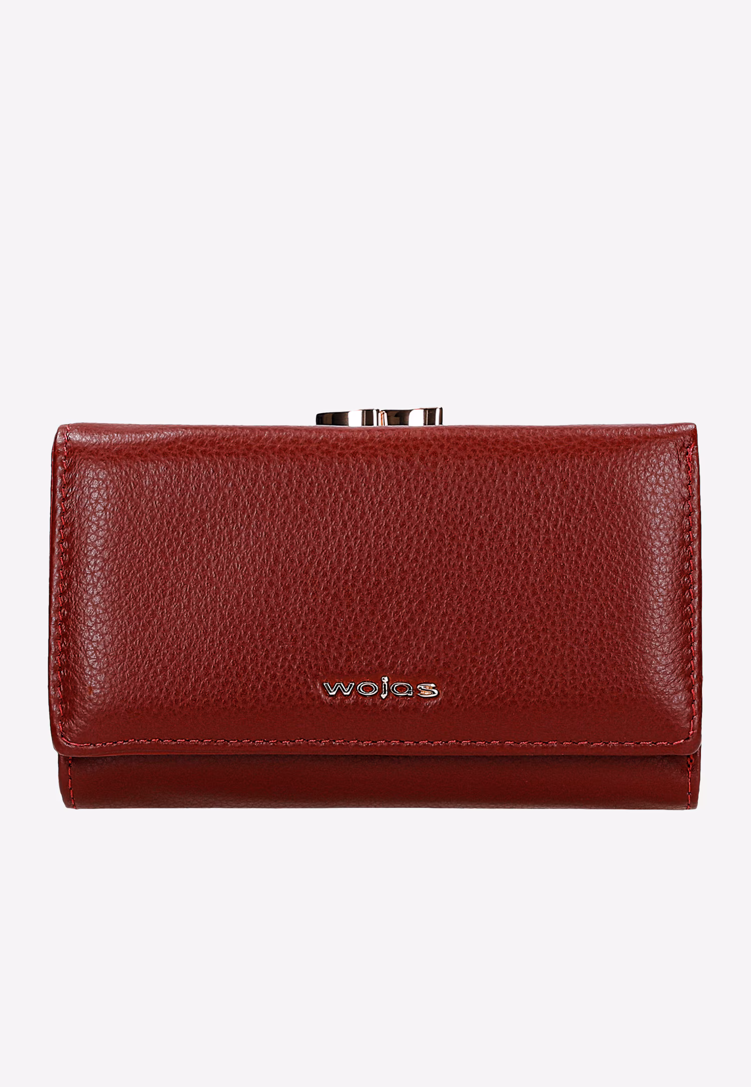 Beżowy lakierowany portfel damski zapinany na zatrzask