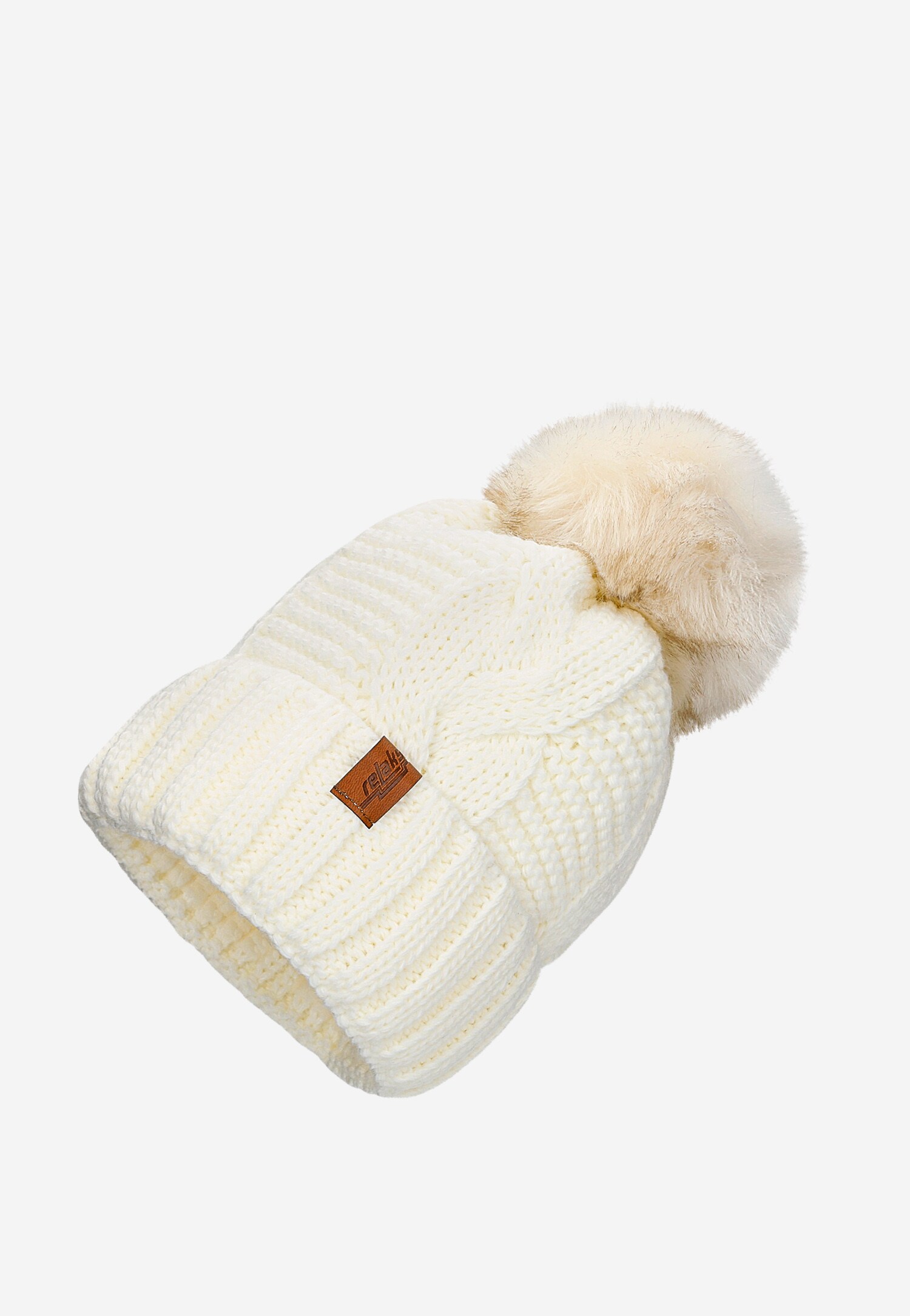 Biały zestaw RELAKS z domieszką wełny - czapka z pomponem i komin