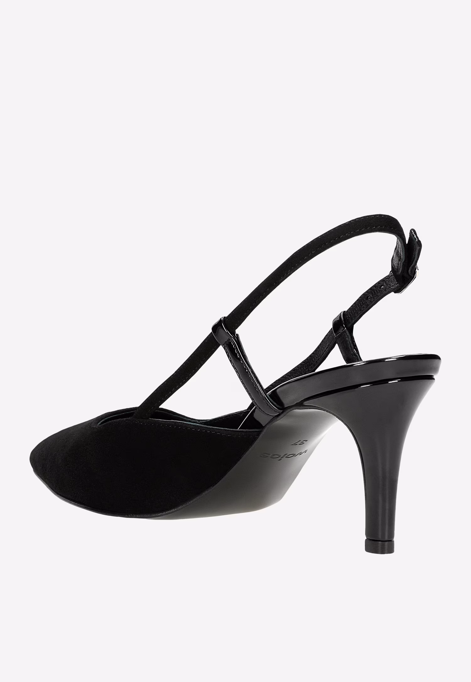 Beżowo-czarne czółenka z odkrytą piętą