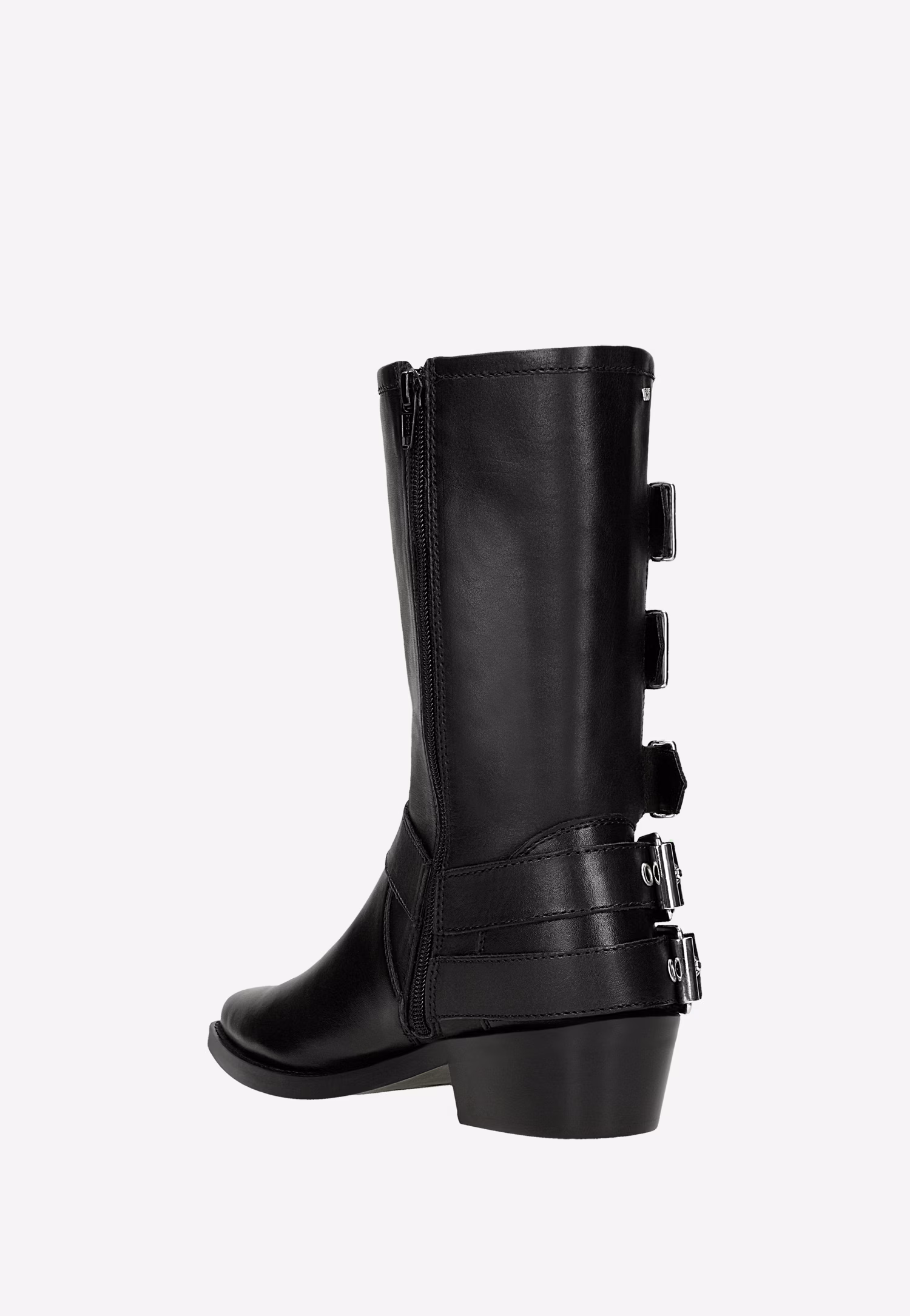 Czarne skórzane kowbojki w motocyklowym stylu