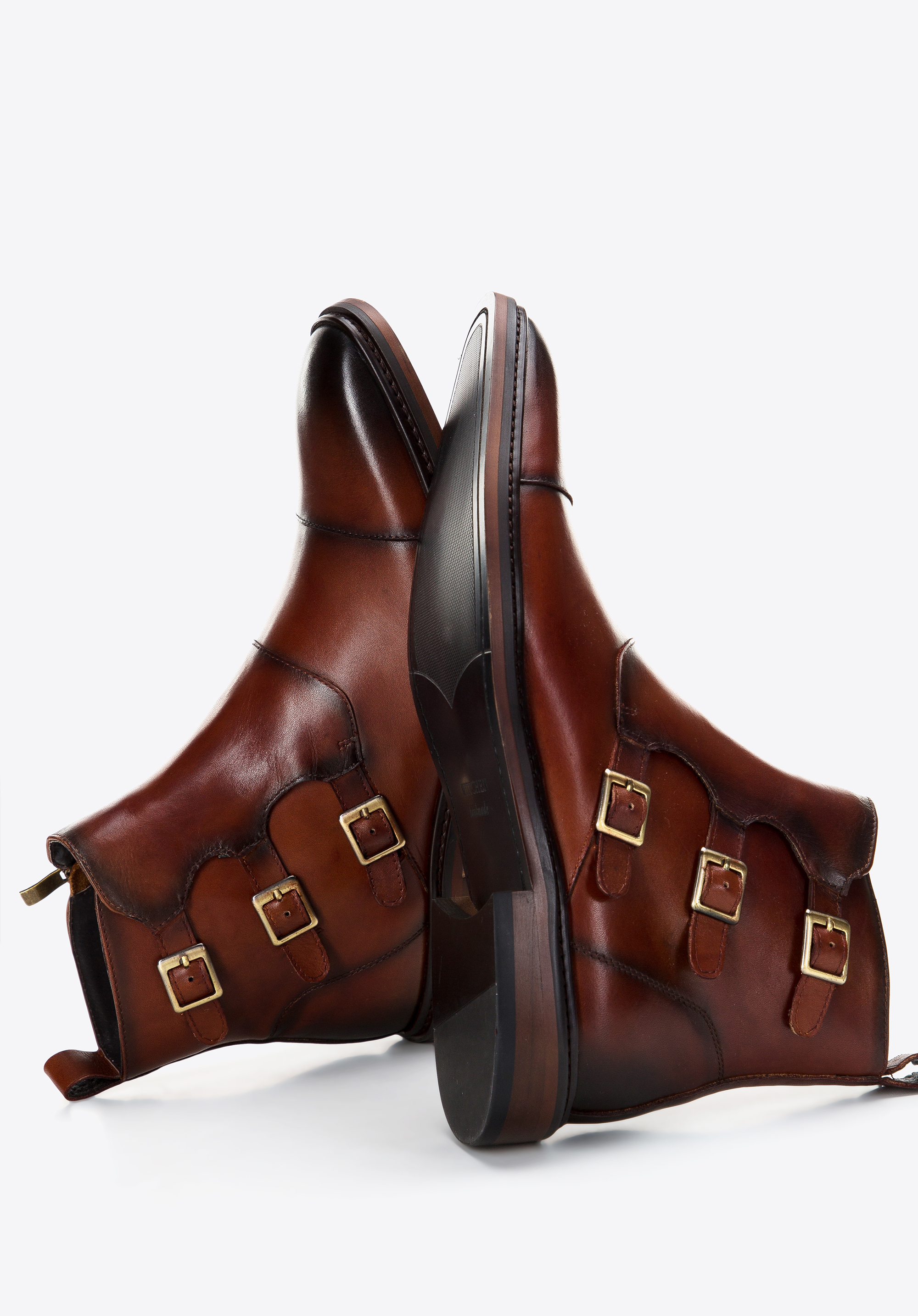 Męskie trzewiki skórzane z klamrami