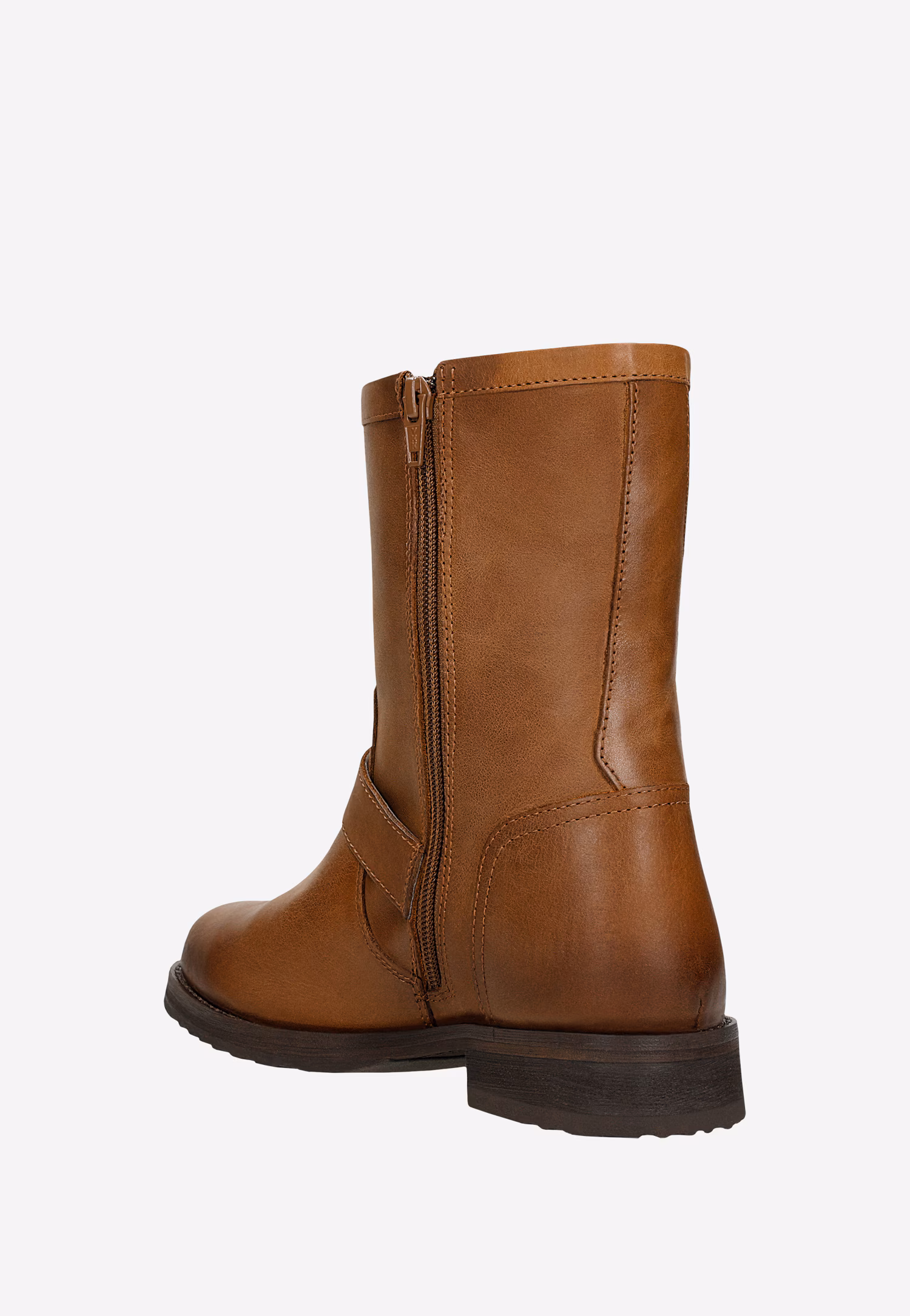 Jasnobrązowe botki zapinane na zamek z ozdobną klamerką