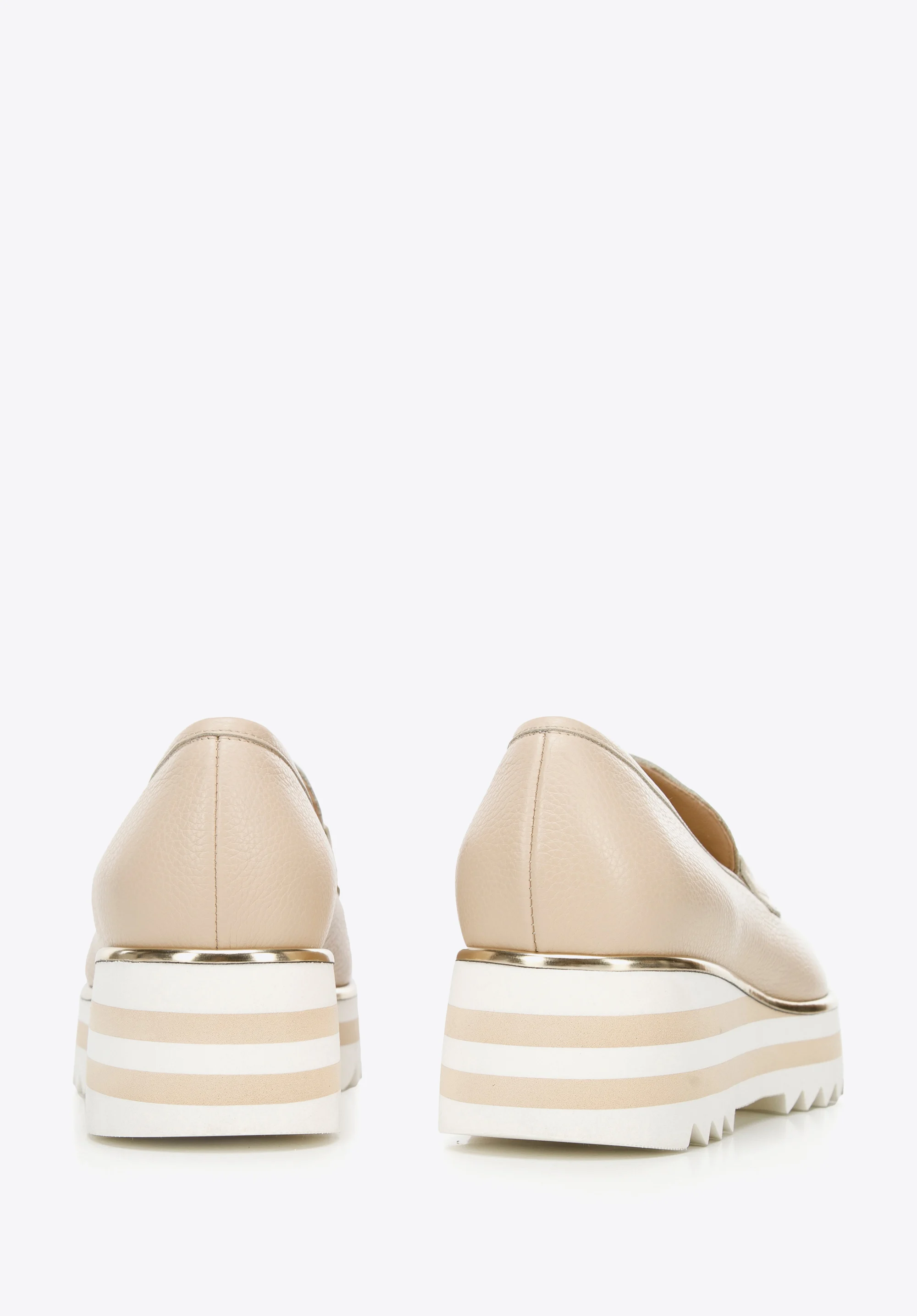 Damskie mokasyny skórzane na platformie w pasy