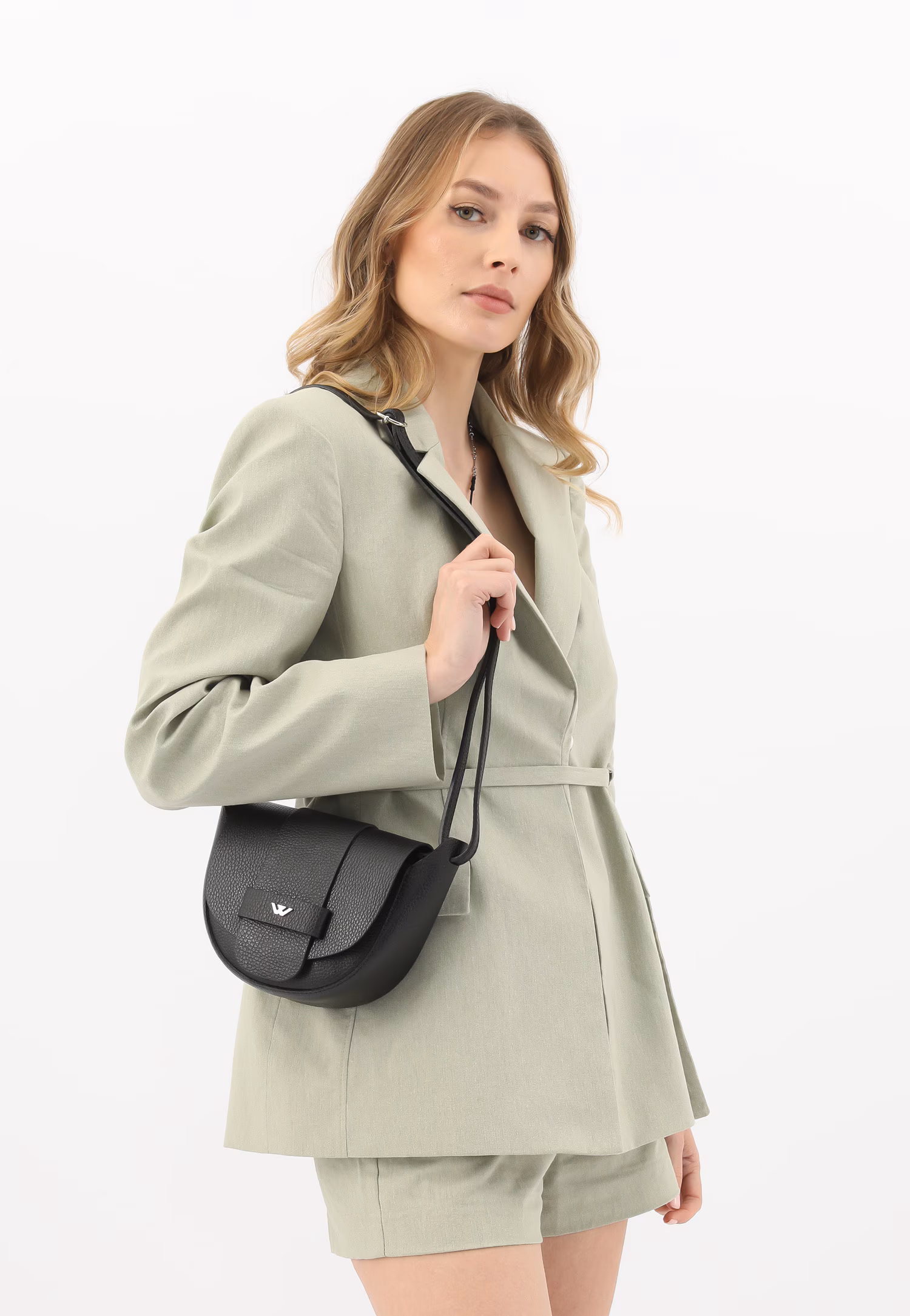 Jasnobrązowa skórzana torebka damska typu saddle bag