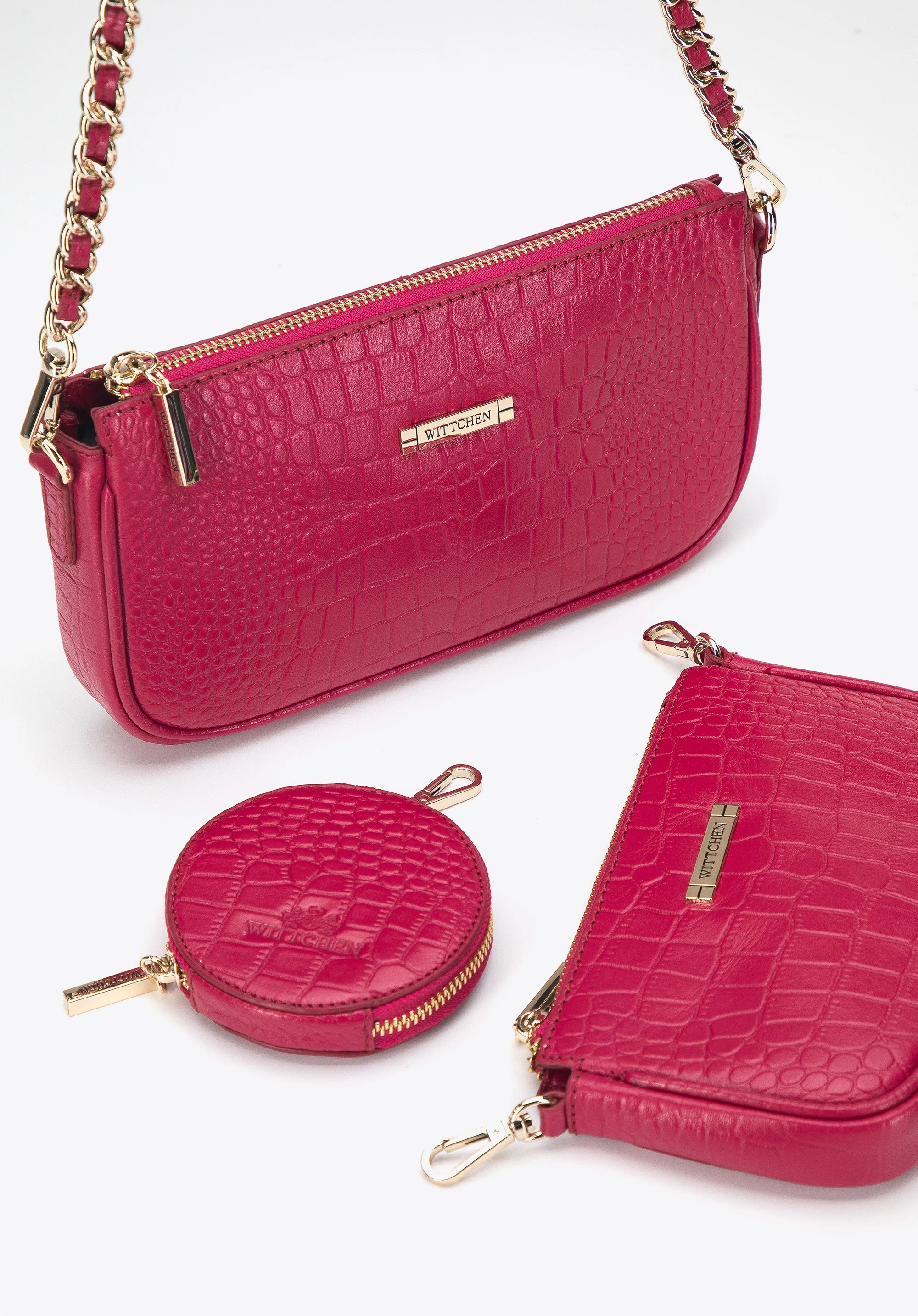 Damska torebka ze skóry o fakturze croco podwójna z etui