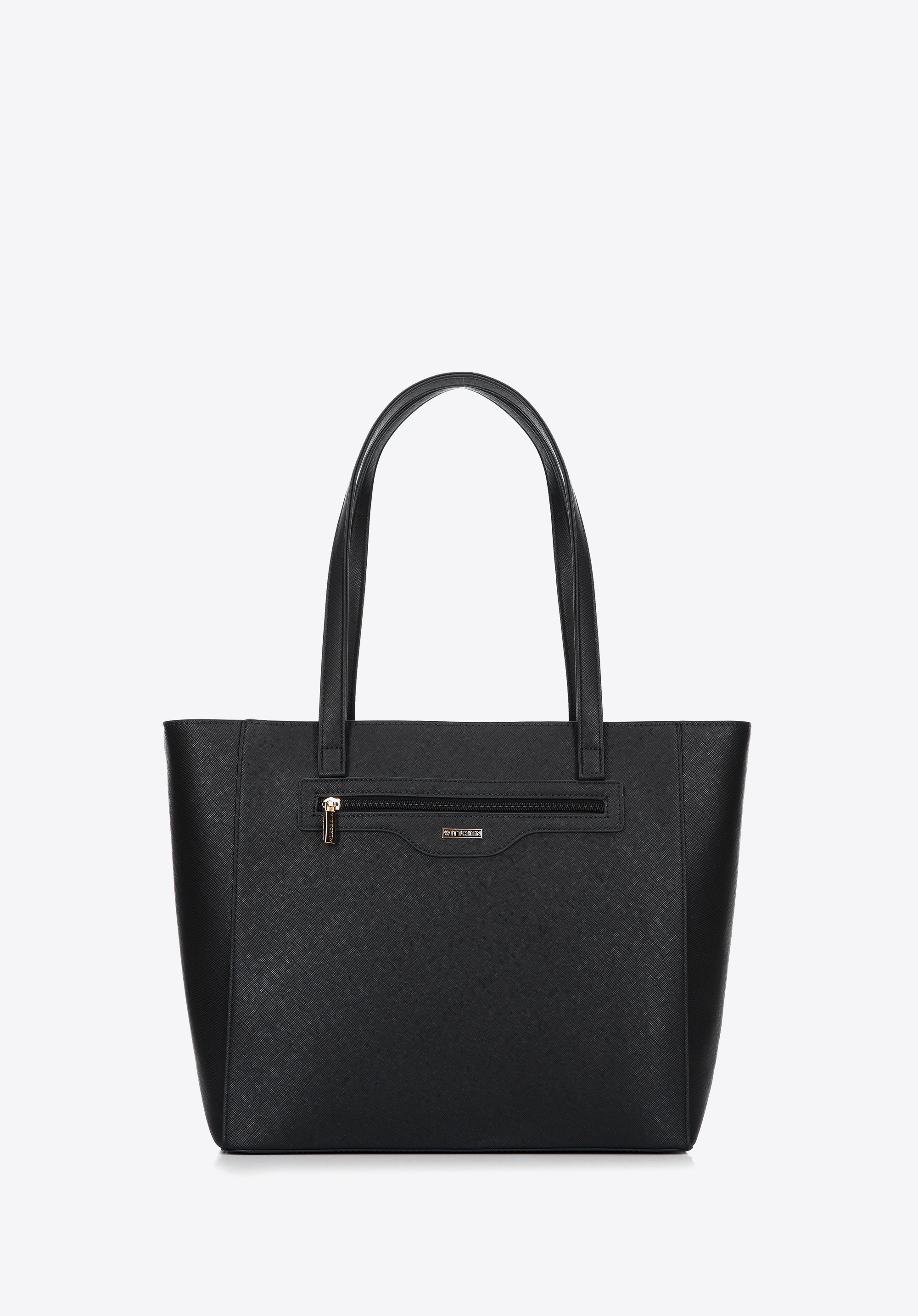 Torebka shopperka z ekoskóry saffiano z kieszenią z przodu