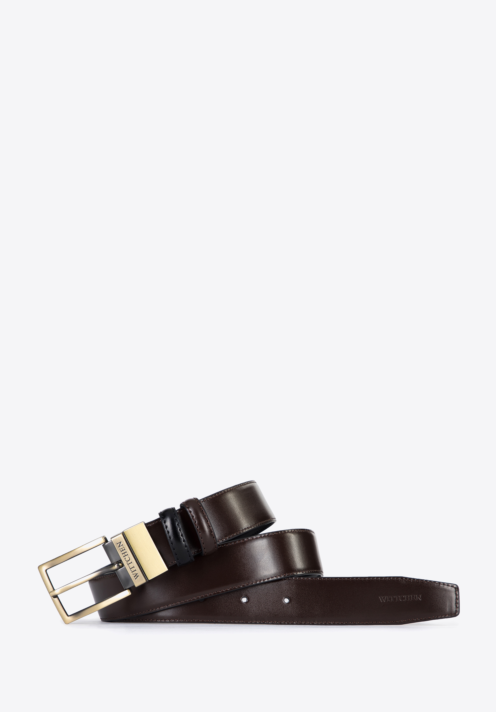 Męski pasek skórzany dwustronny ze stębnowaniem