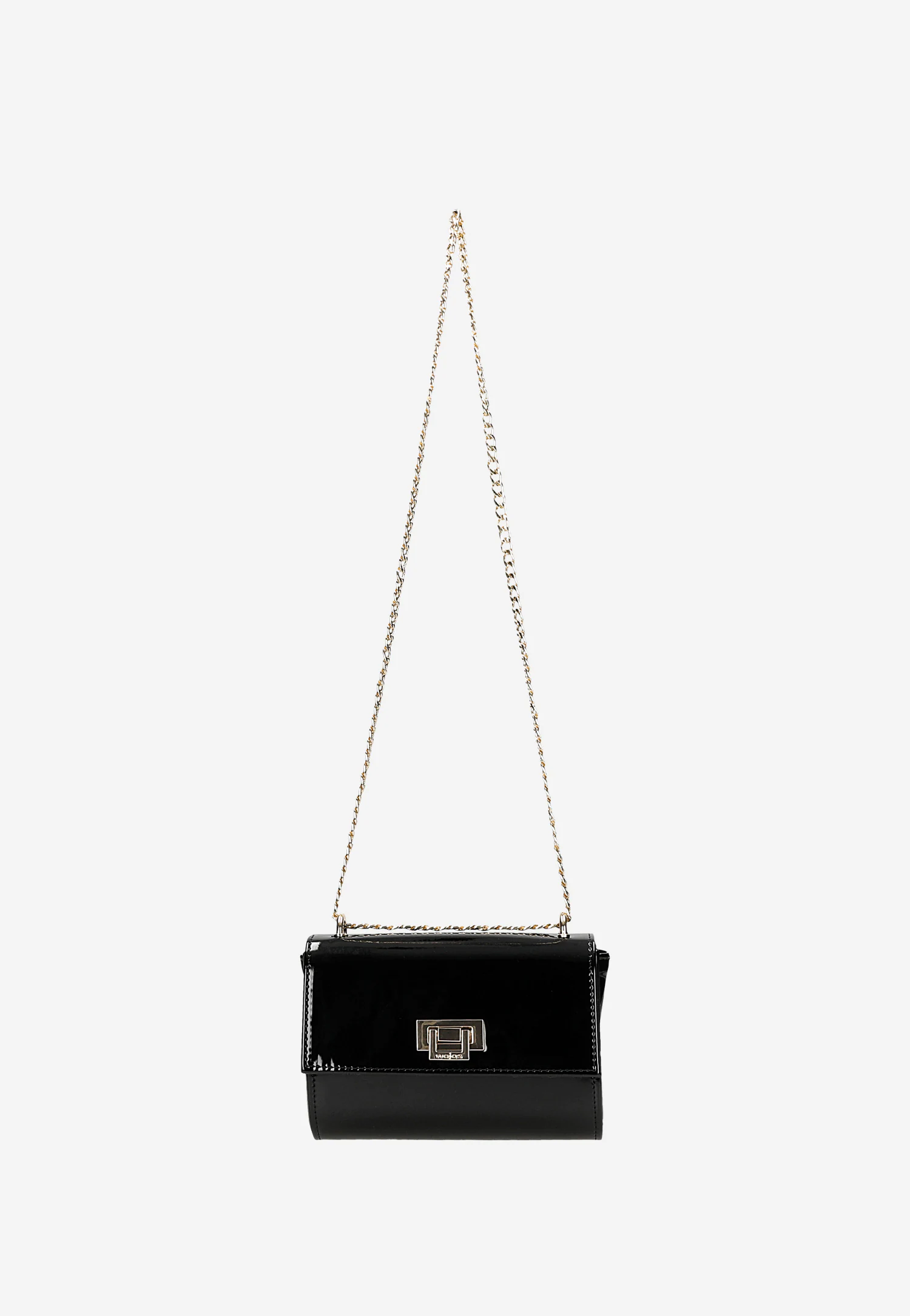 Czarna lakierowana torebka ze złotym łańcuchem