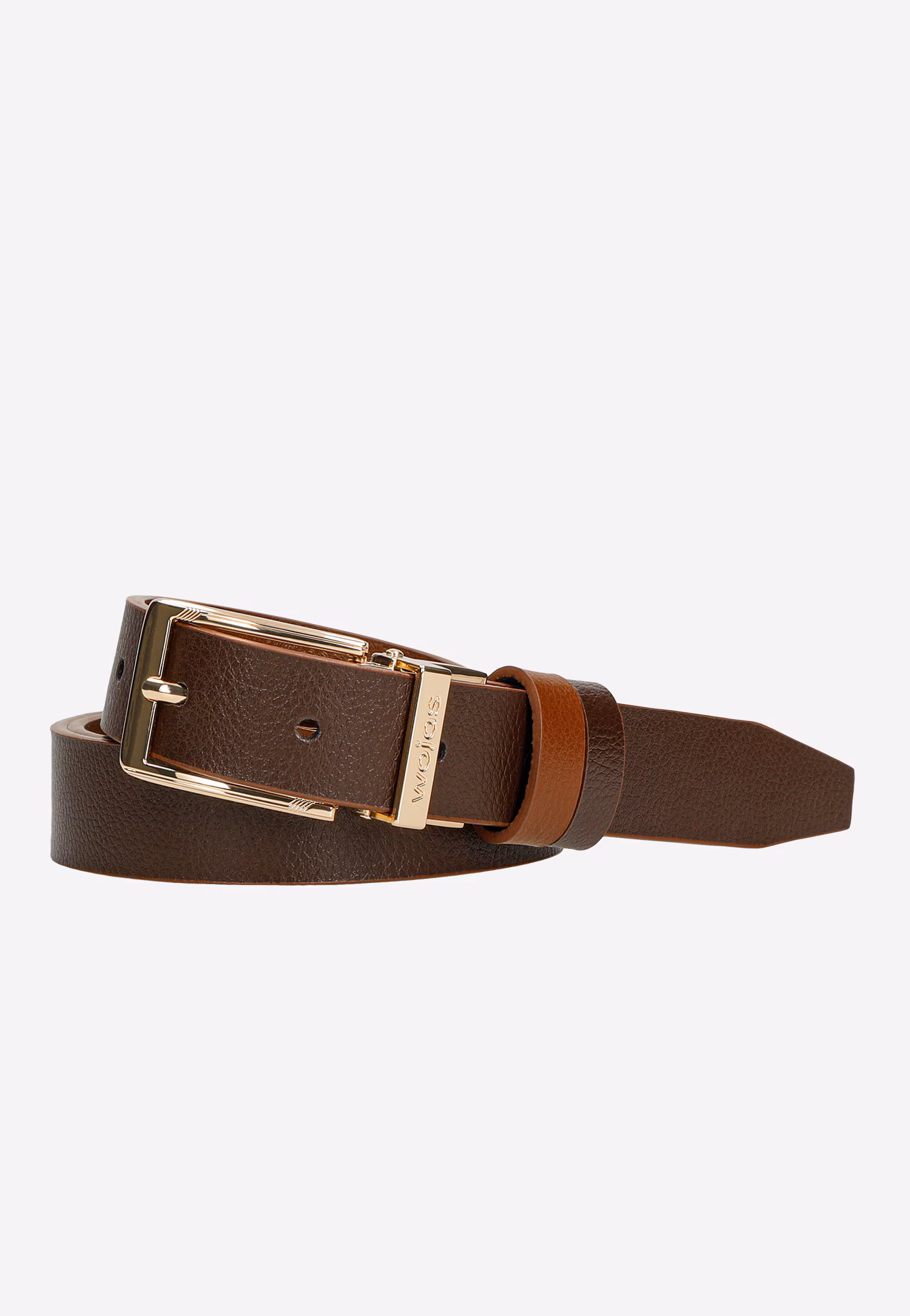 Dwustronny brązowy pasek damski ze skóry licowej ze złotą klamrą