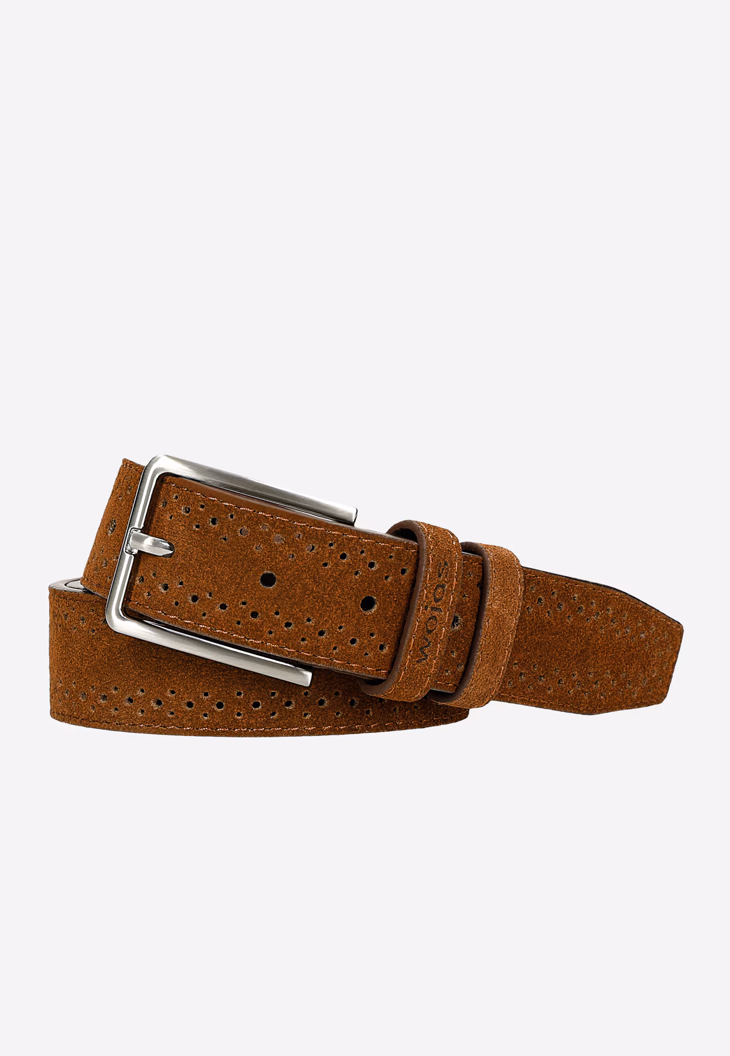 Jasnobrązowy pasek męski z ozdobnym perforowaniem