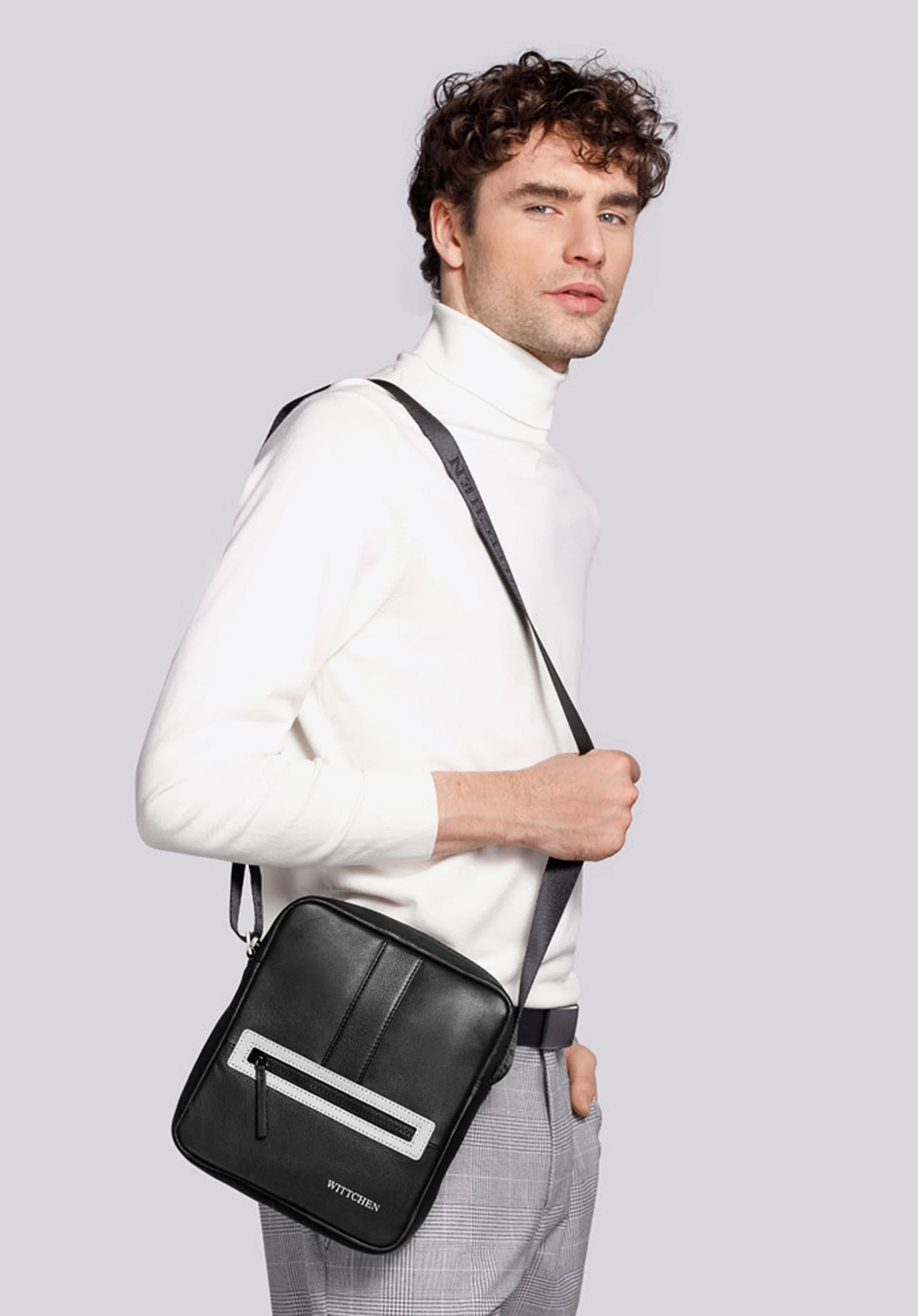 Męska listonoszka skórzana stębnowana mała