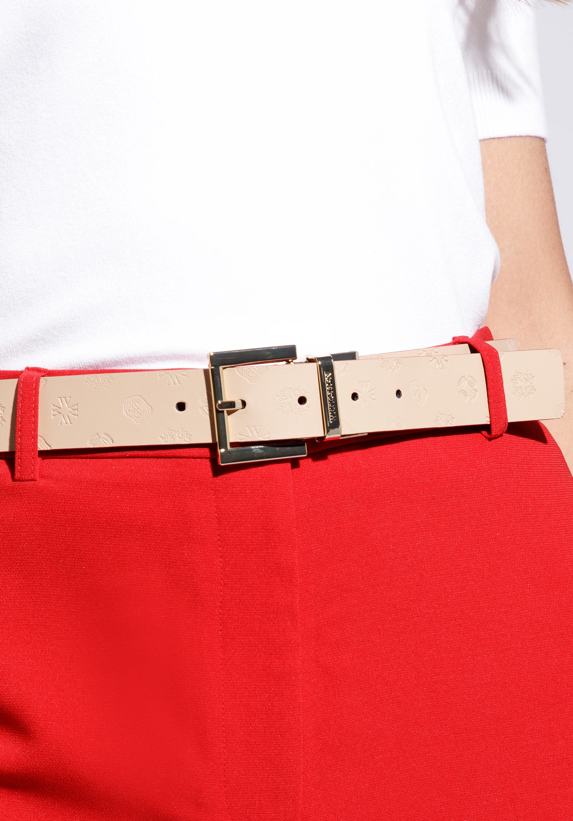 Damski pasek skórzany dwustronny tłoczony w logo