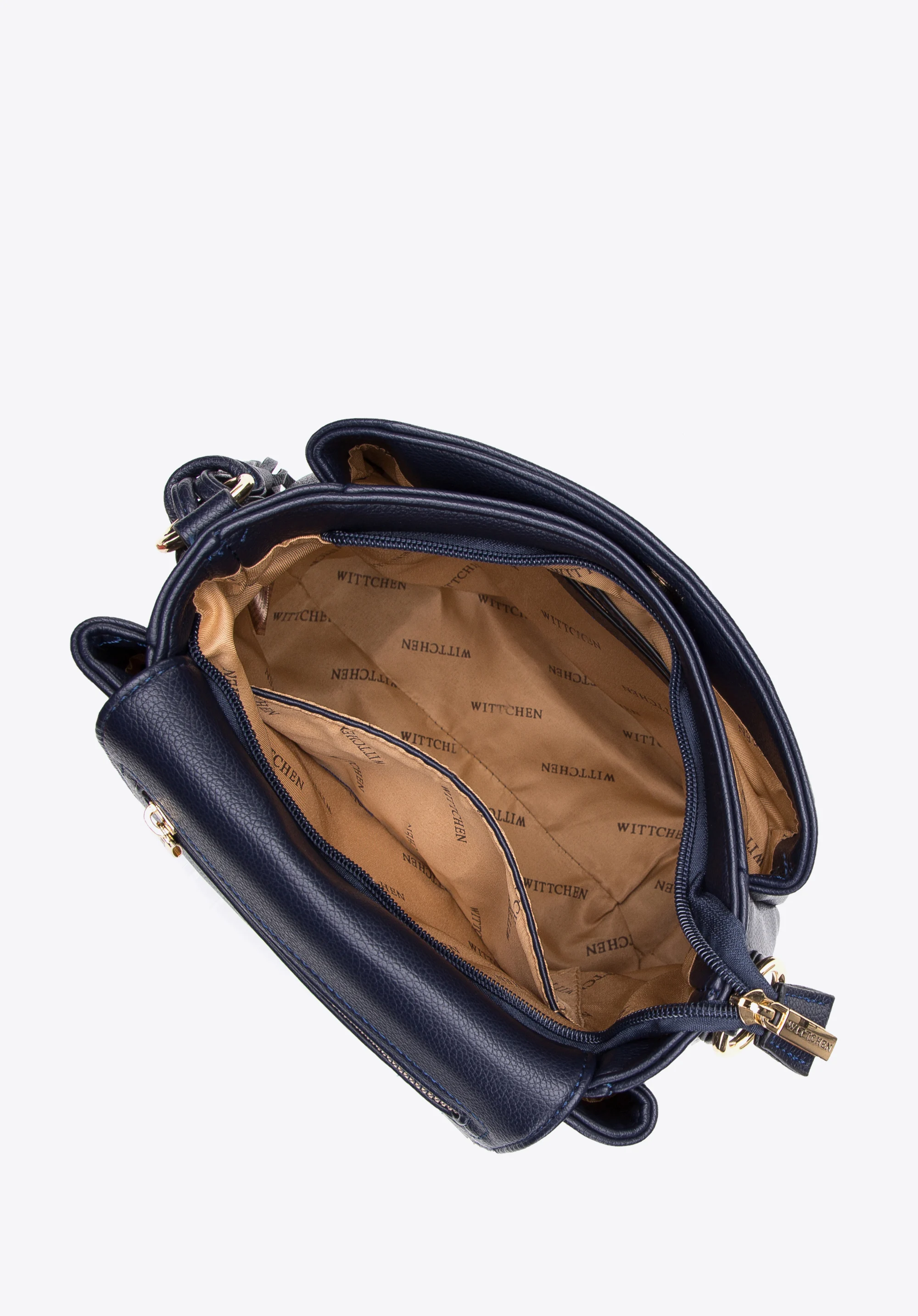 Torebka worek trzykomorowa z klapą z okuciami