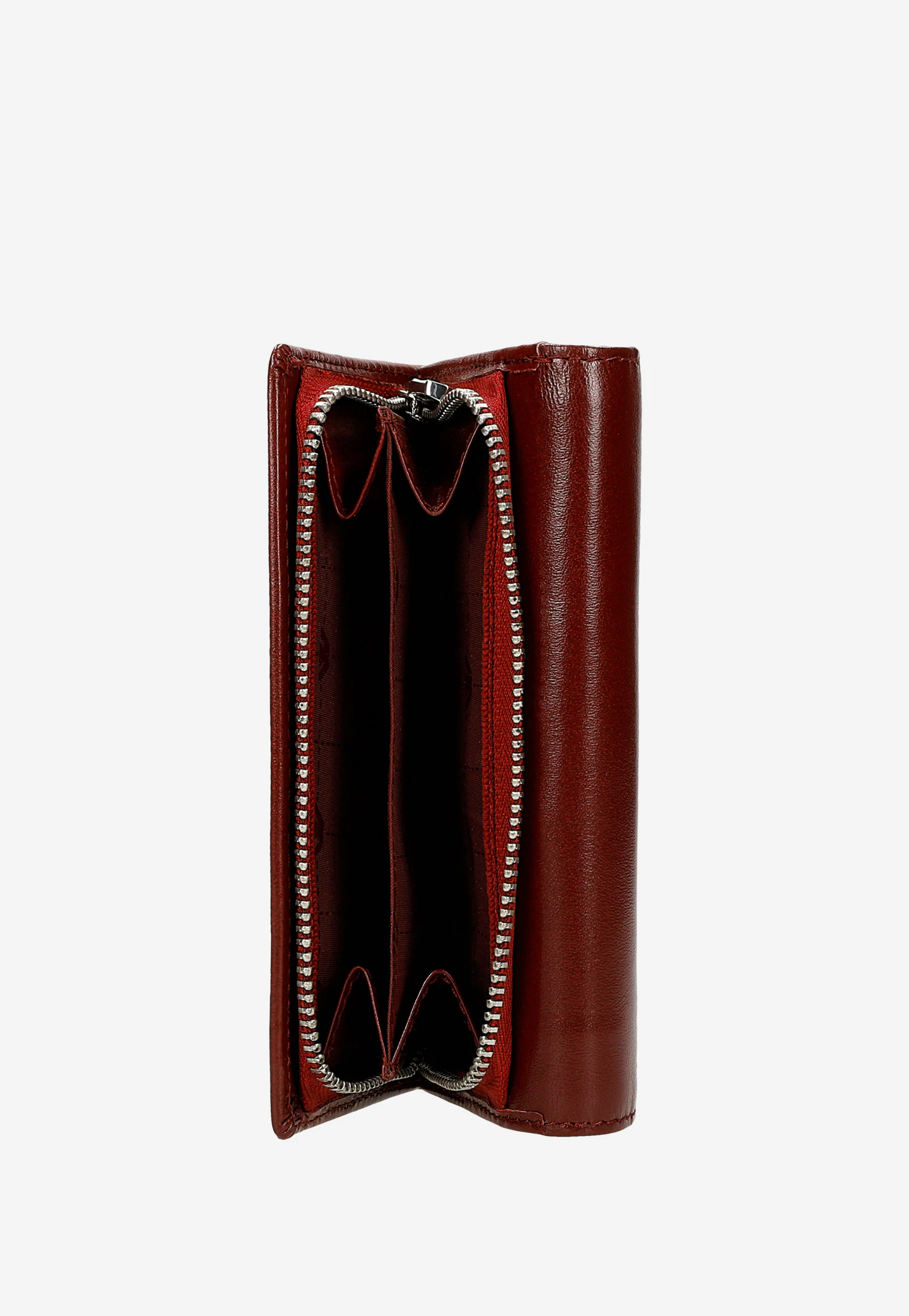 Czerwony skórzany portfel damski