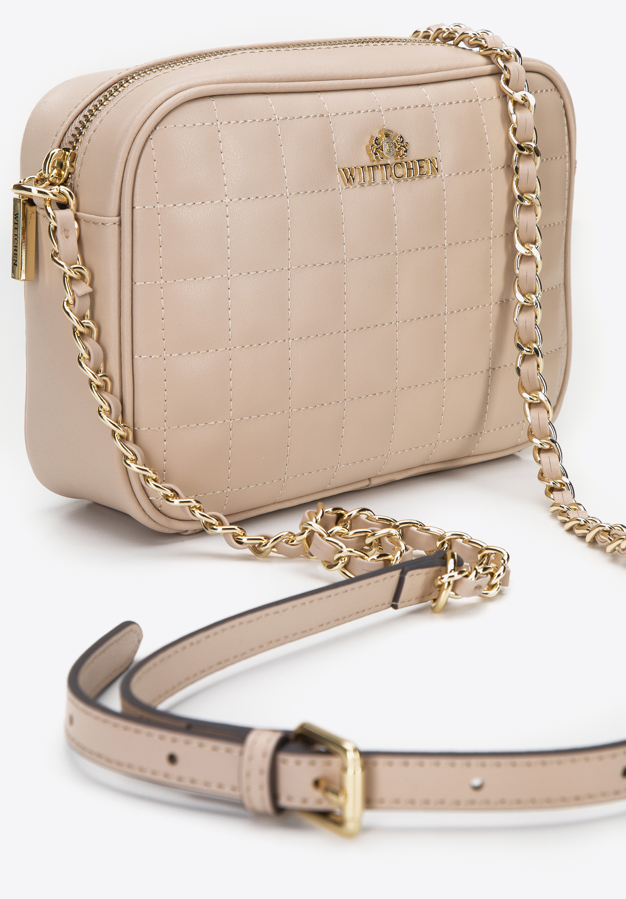 Damska listonoszka skórzana pikowana na łańcuszku