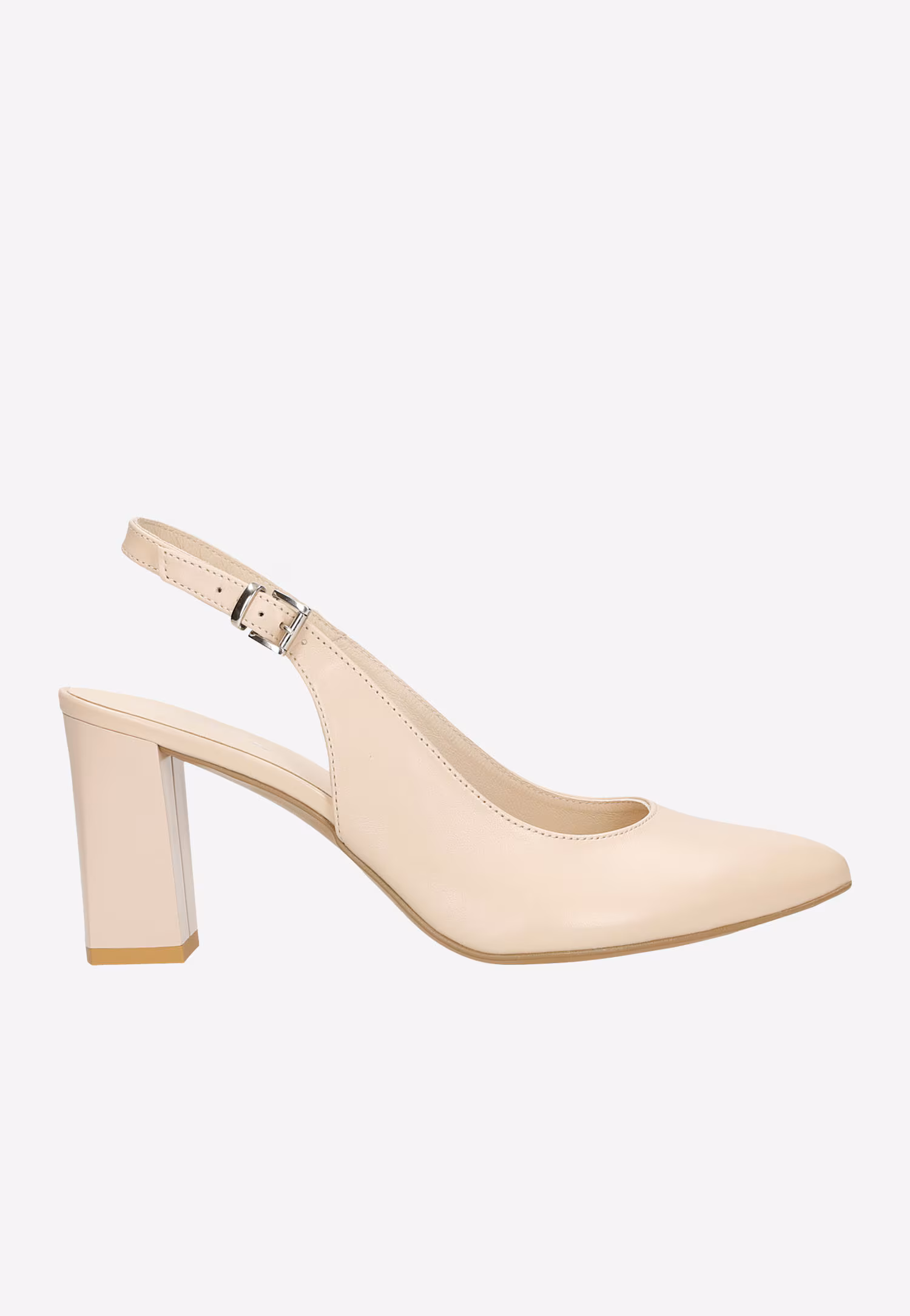 Eleganckie skórzane beżowe czółenka z odkrytą piętą