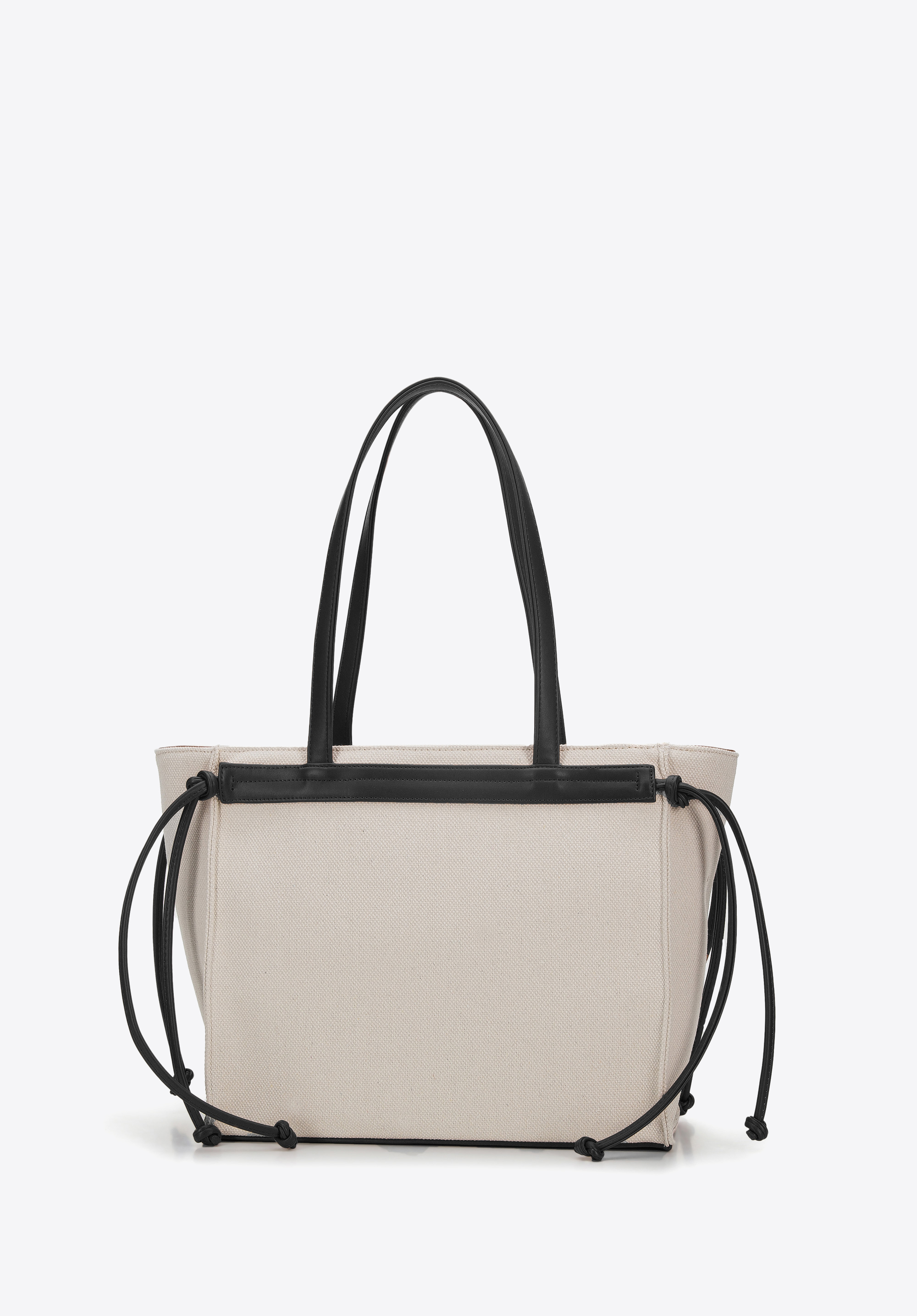 Torebka shopperka z bawełny z troczkami z ekoskóry