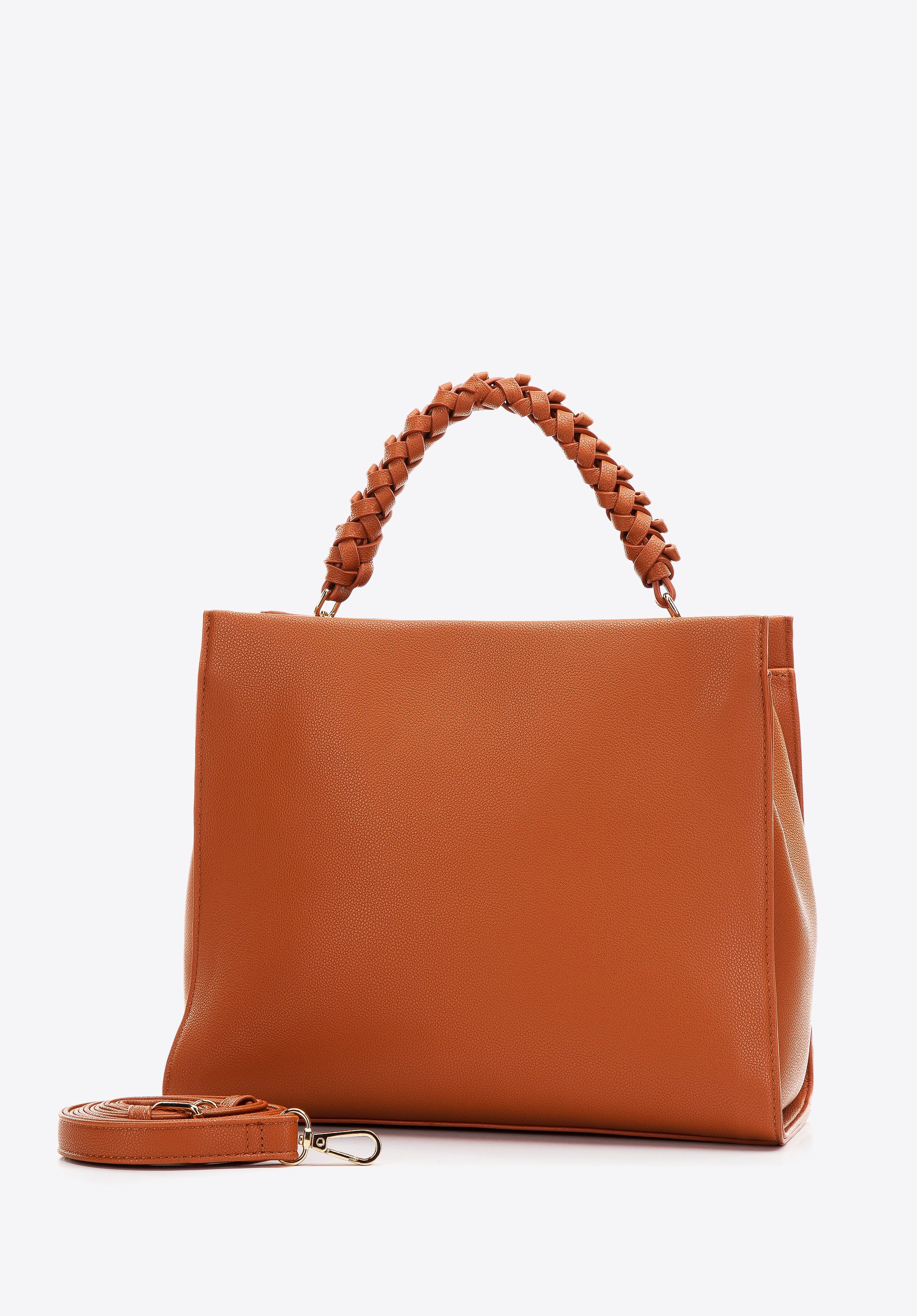 Torebka kuferek z ekoskóry z plecioną rączką mała