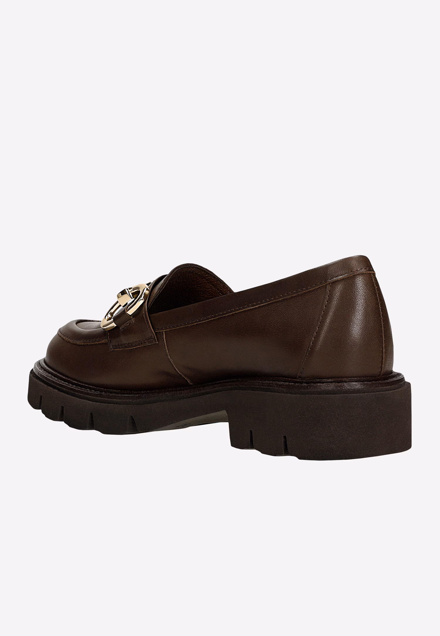 Beżowe masywne mokasyny damskie z wędzidłem