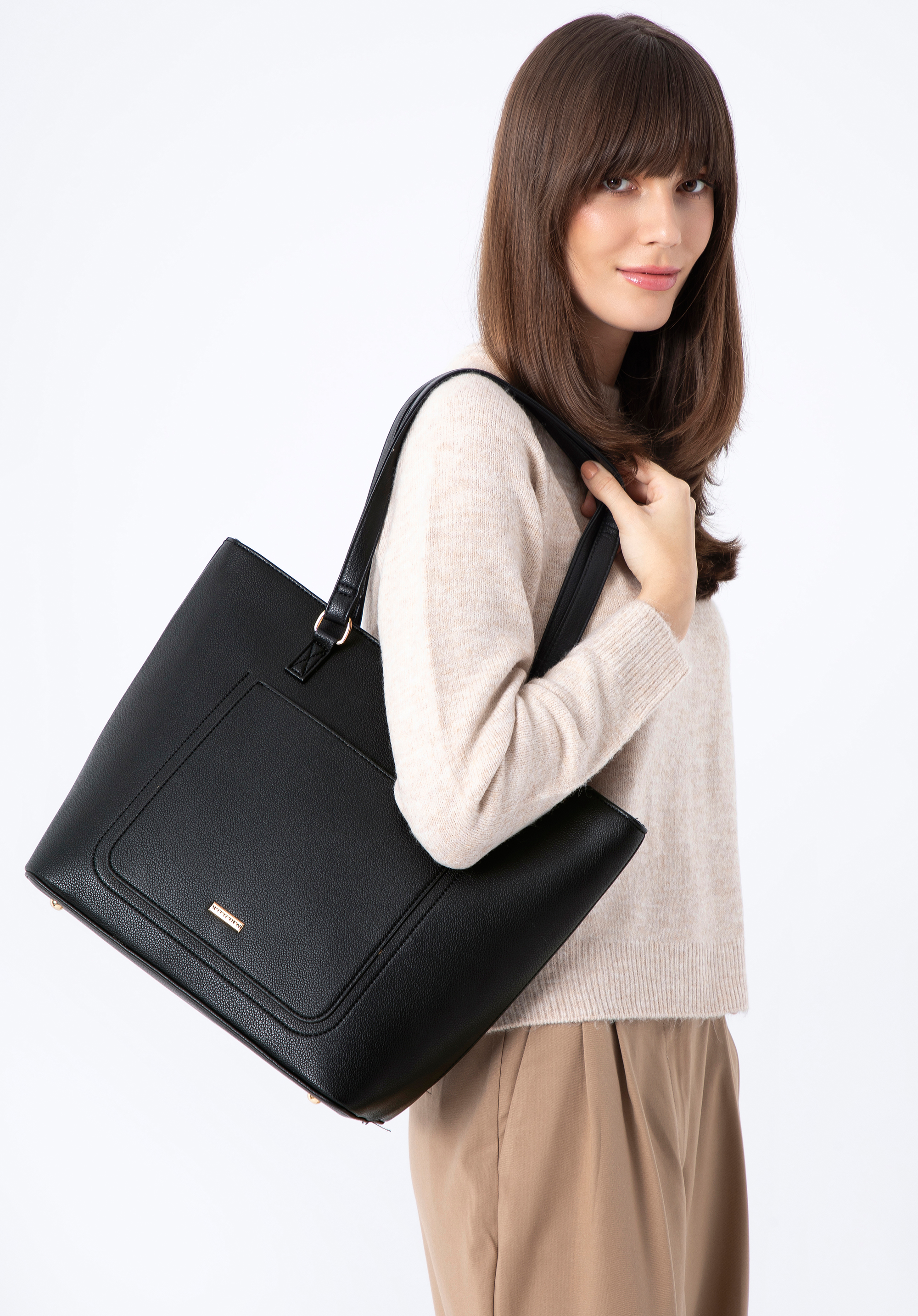 Torebka shopperka z ekoskóry z otwartą kieszenią z przodu