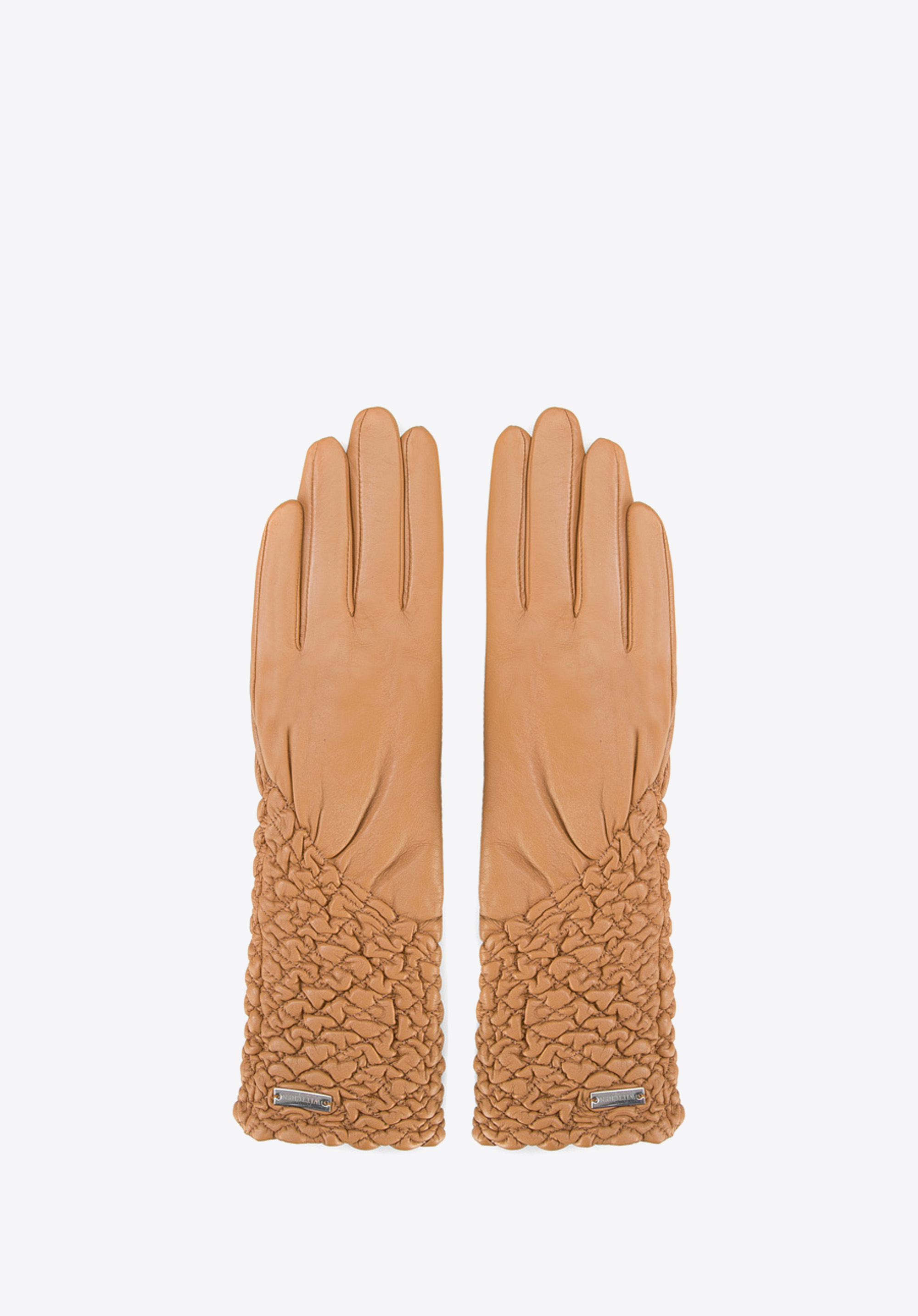 Damskie rękawiczki skórzane marszczone