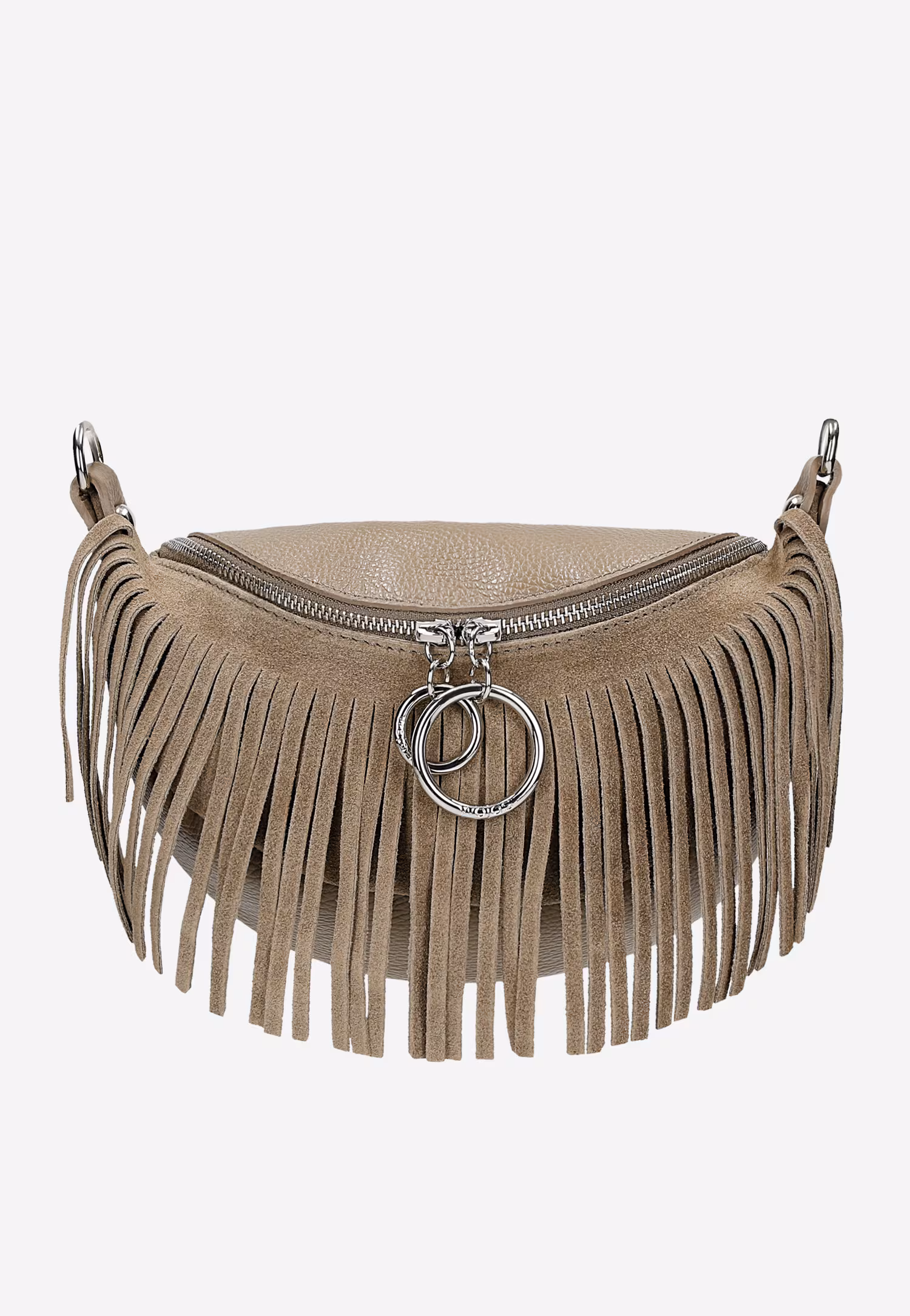 Brązowa nerka damska z frędzlami