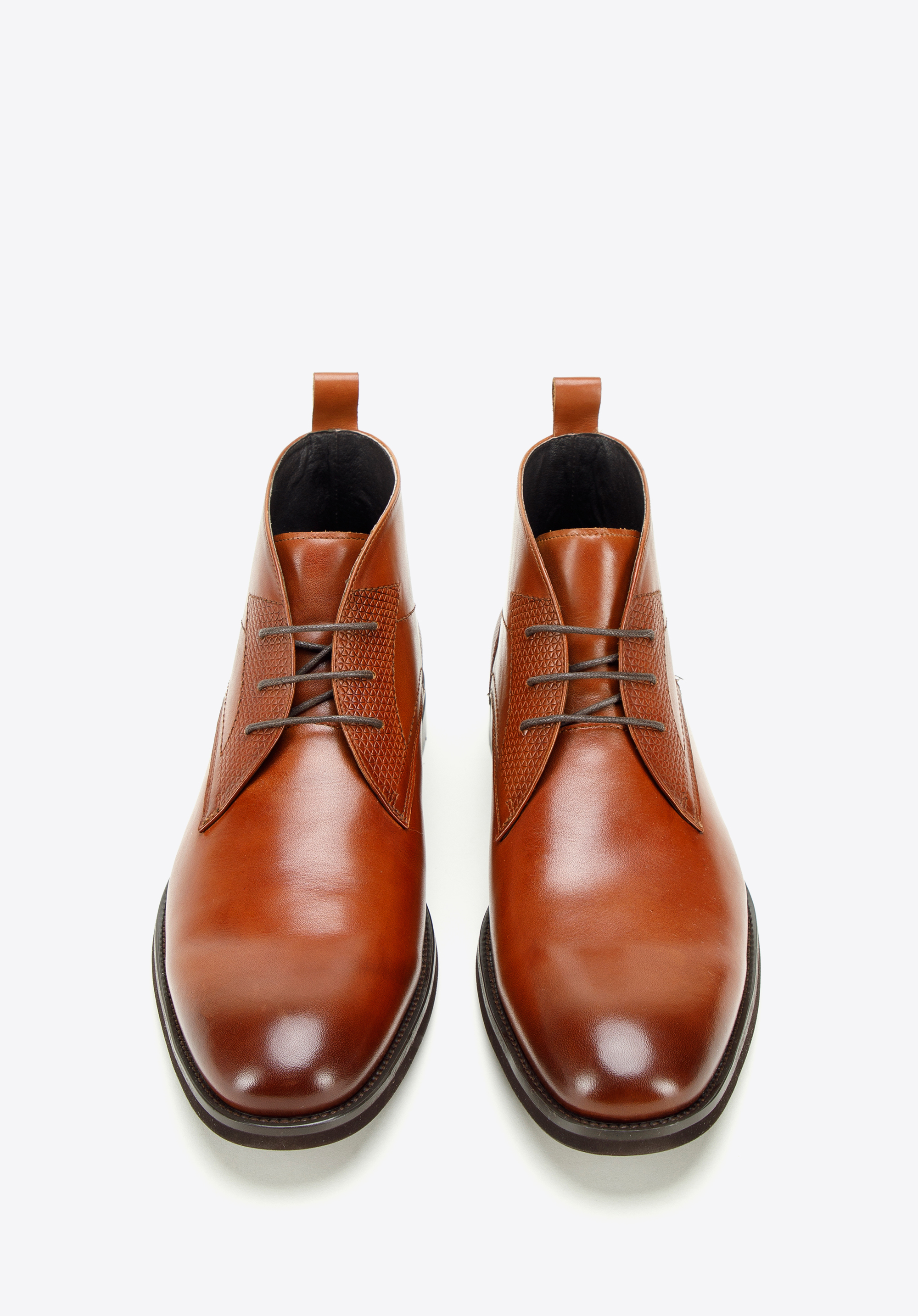 Męskie trzewiki skórzane ze wstawkami w geometryczny wzór