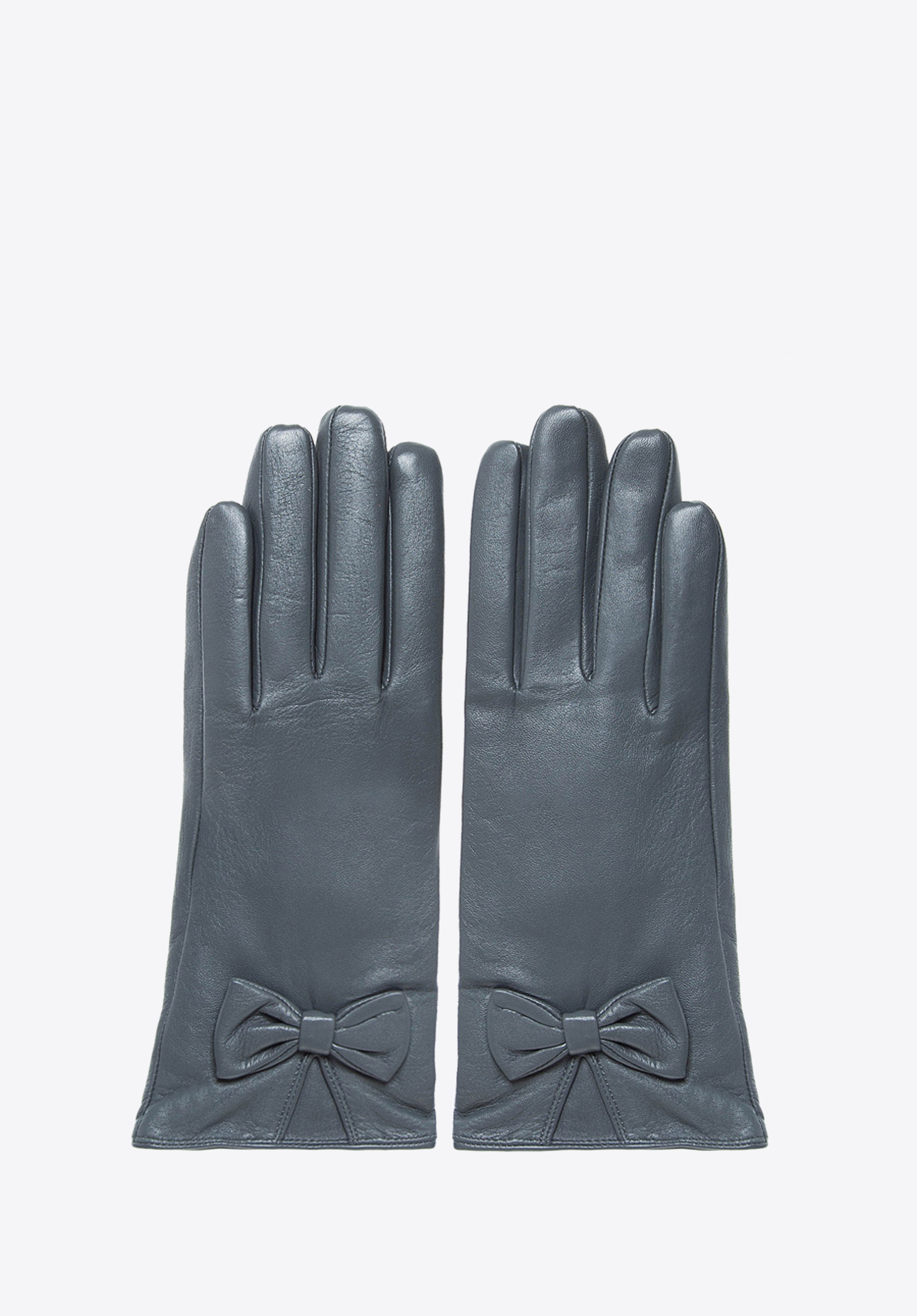 Damskie rękawiczki skórzane z kokardką