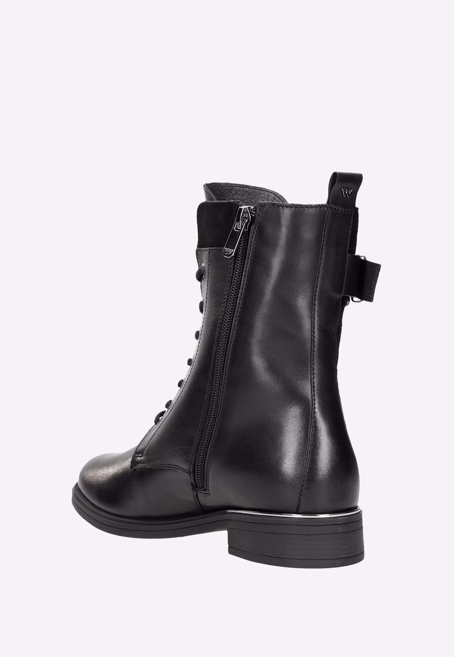 Czarne trzewiki damskie z weluru i skóry licowej