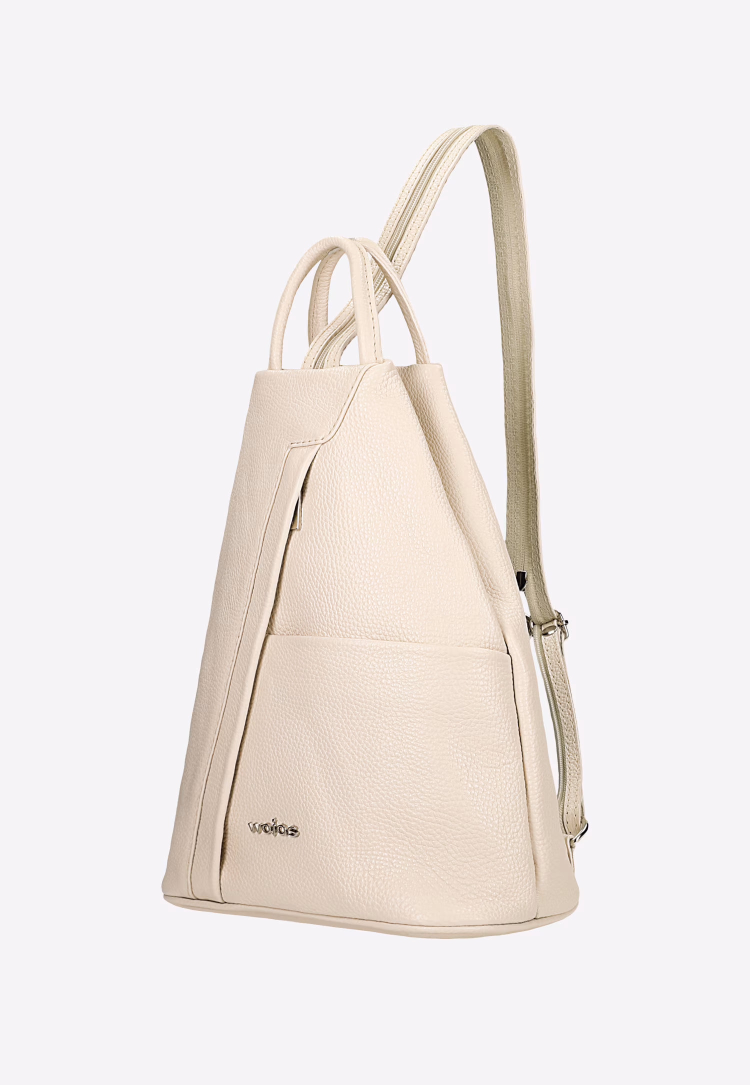 Beżowy trójkątny plecak miejski z suwakiem