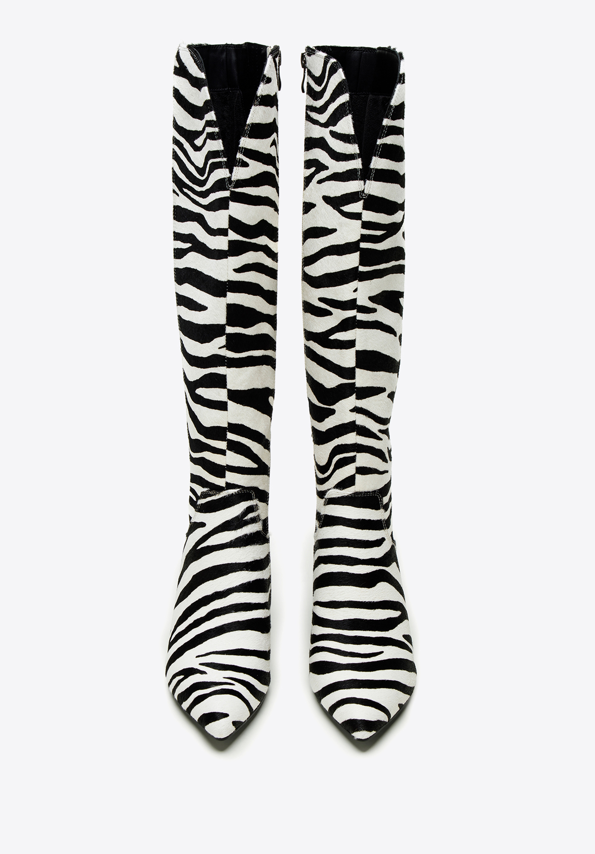 Damskie kozaki ze skóry z włosiem w zwierzęcy wzór